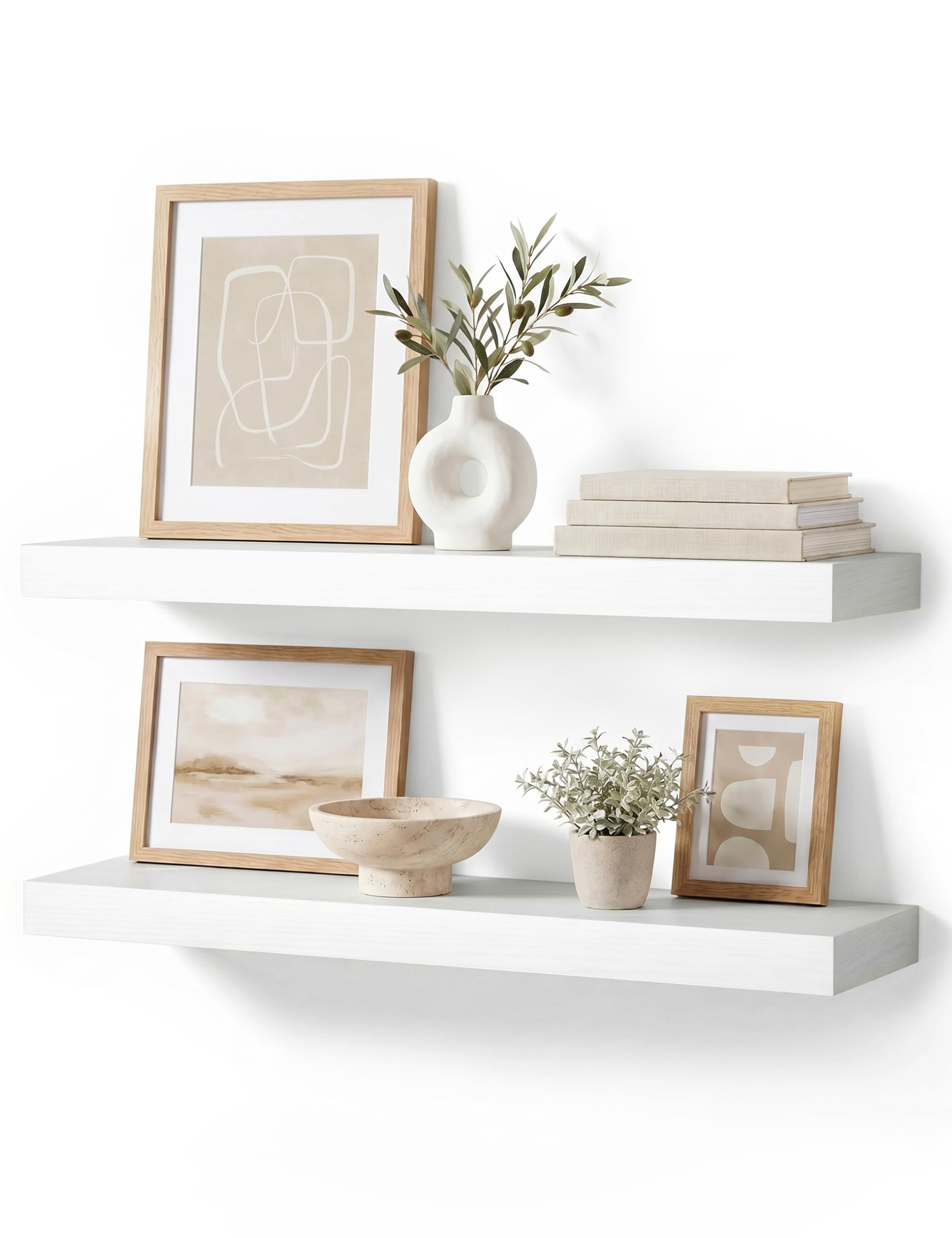 Mifurn White Floating Wall Shelves for Bathroom 24 Inch Set of 2