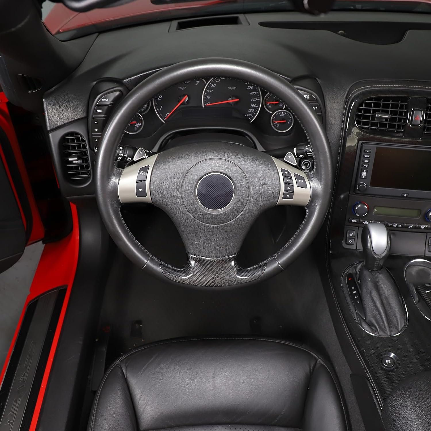 Car Steering Wheel Button Frame Cover Trim Compatible with Chevy Corvette C6 2005-2013, Carbon Fiber Steering Wheel Panel Protection Frame Molding Sticker Trim Accessories (Lower Trim)