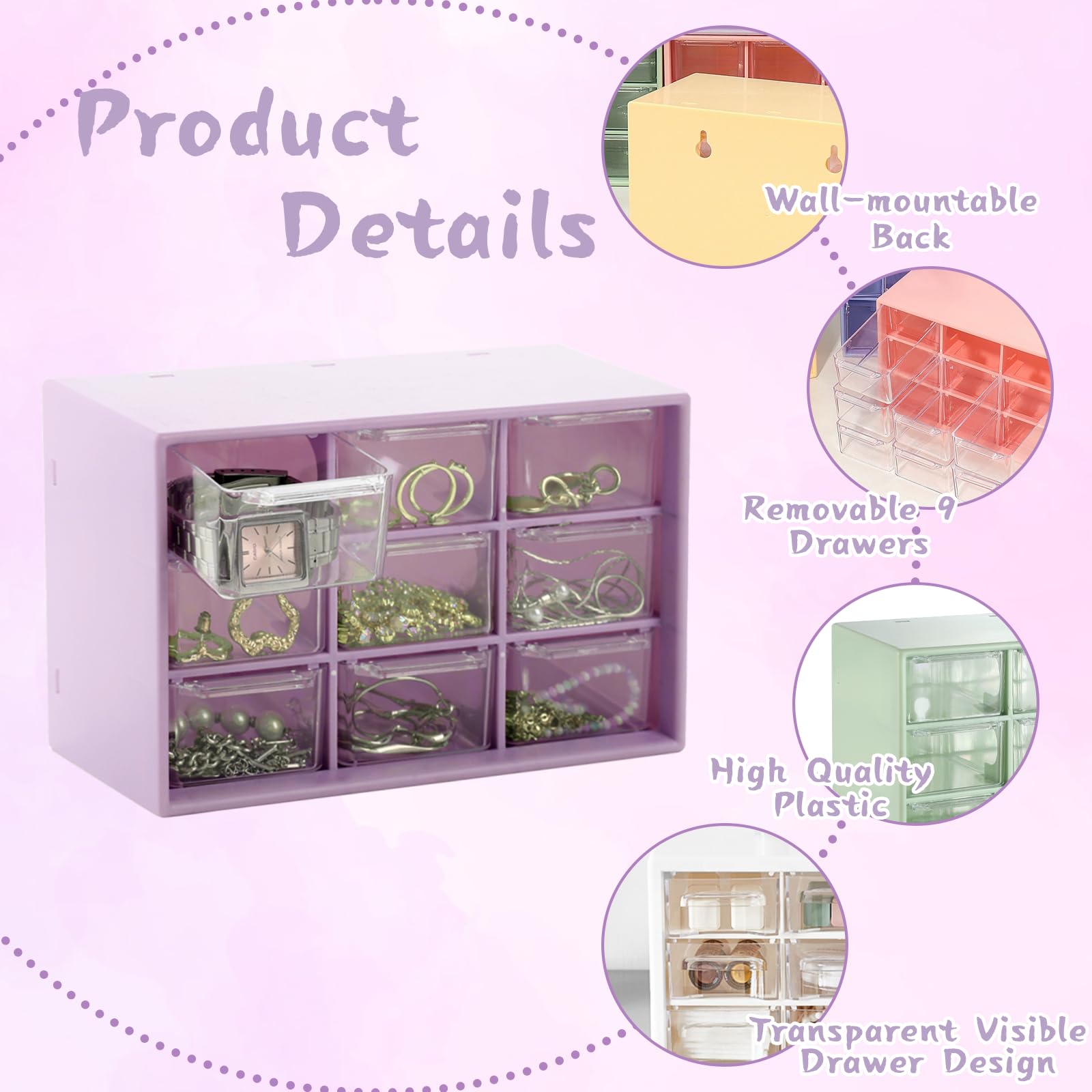 6 mini cassetti portaoggetti per insegnanti con 9 cassetti trasparenti, piccoli cassetti in plastica, organizer per scrivania per insegnanti, per aule e ufficio (17,8 x 9,9 x 11,9 cm)