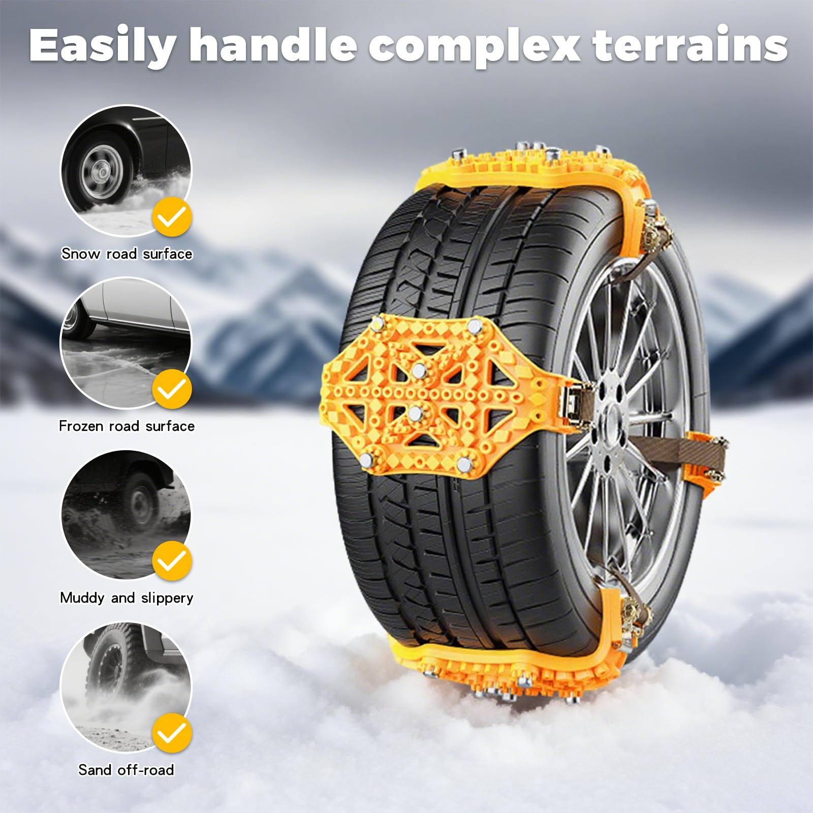 8 Pcs Cadenas Nieve, neumáticos invierno cadenas de seguridad, Juego Universal para Neumáticos Coche anti nieve, fácil instalación, vehículos de Emergencia (Ancho Neumático 165-265mm)