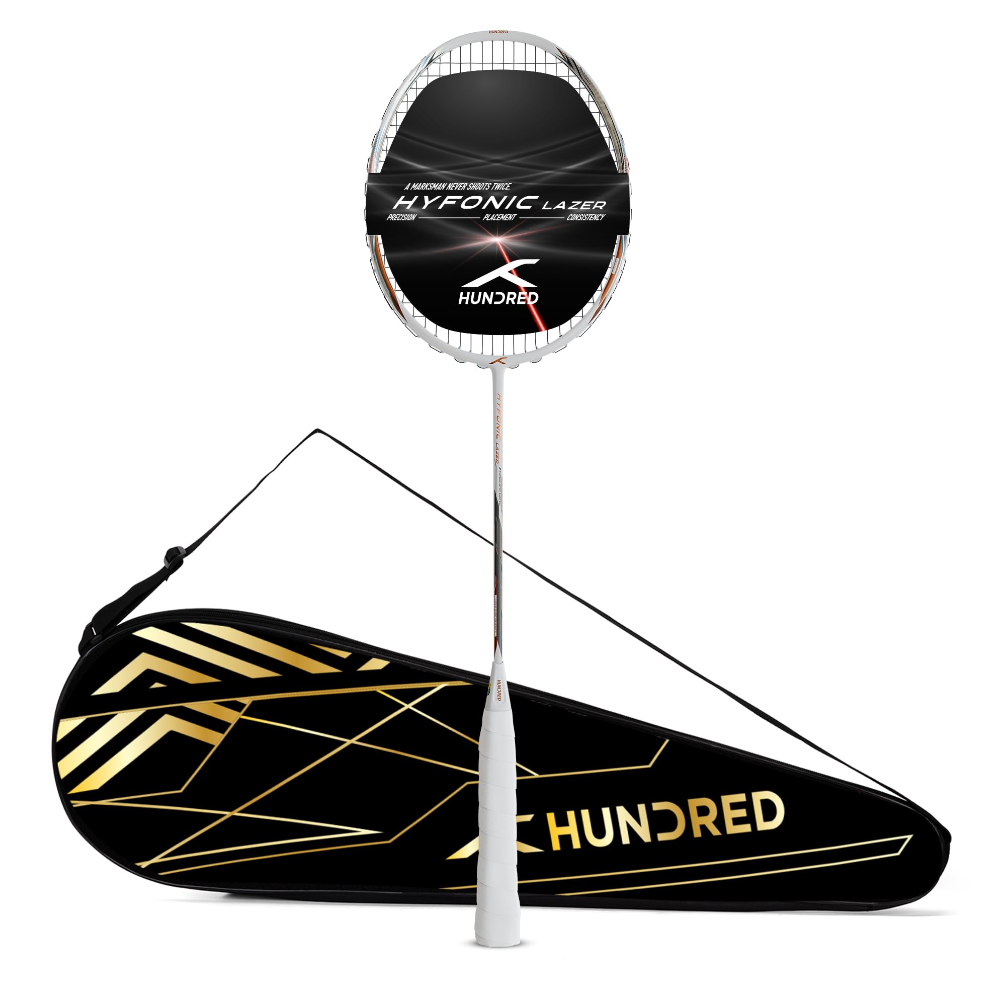 Hundred Hyfonic Lazer Badminton Racket with Full Cover | ≤32 lbs | Every Shot: Precise, Placed & Consistent |Dual Aerodynamic Frame | Aerospace Carbon | TorsionStop System-image-16