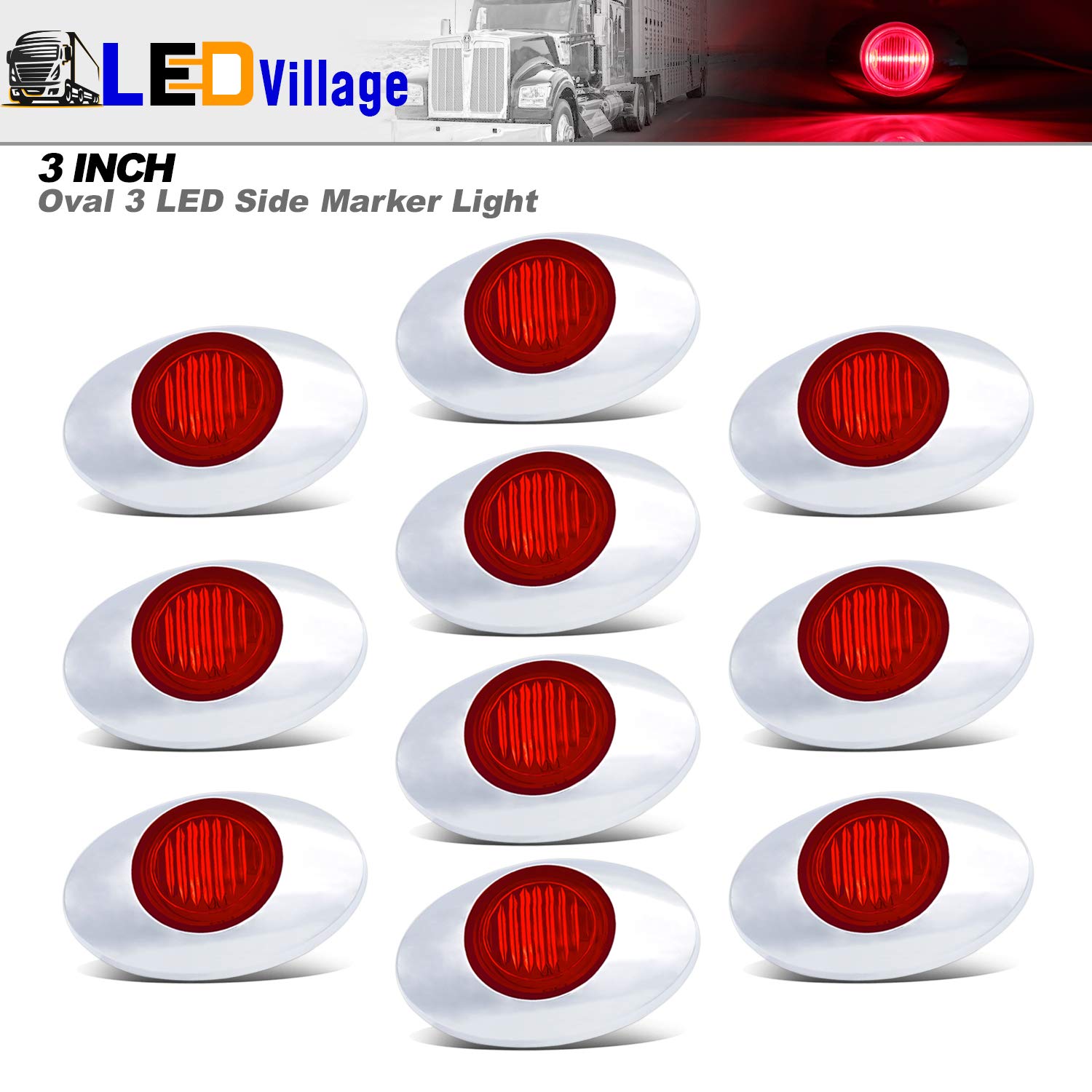 Pair Of LED Side Marker / Outline Lights For Trailers & Trucks - 12V/24V, Amber (60x20mm)