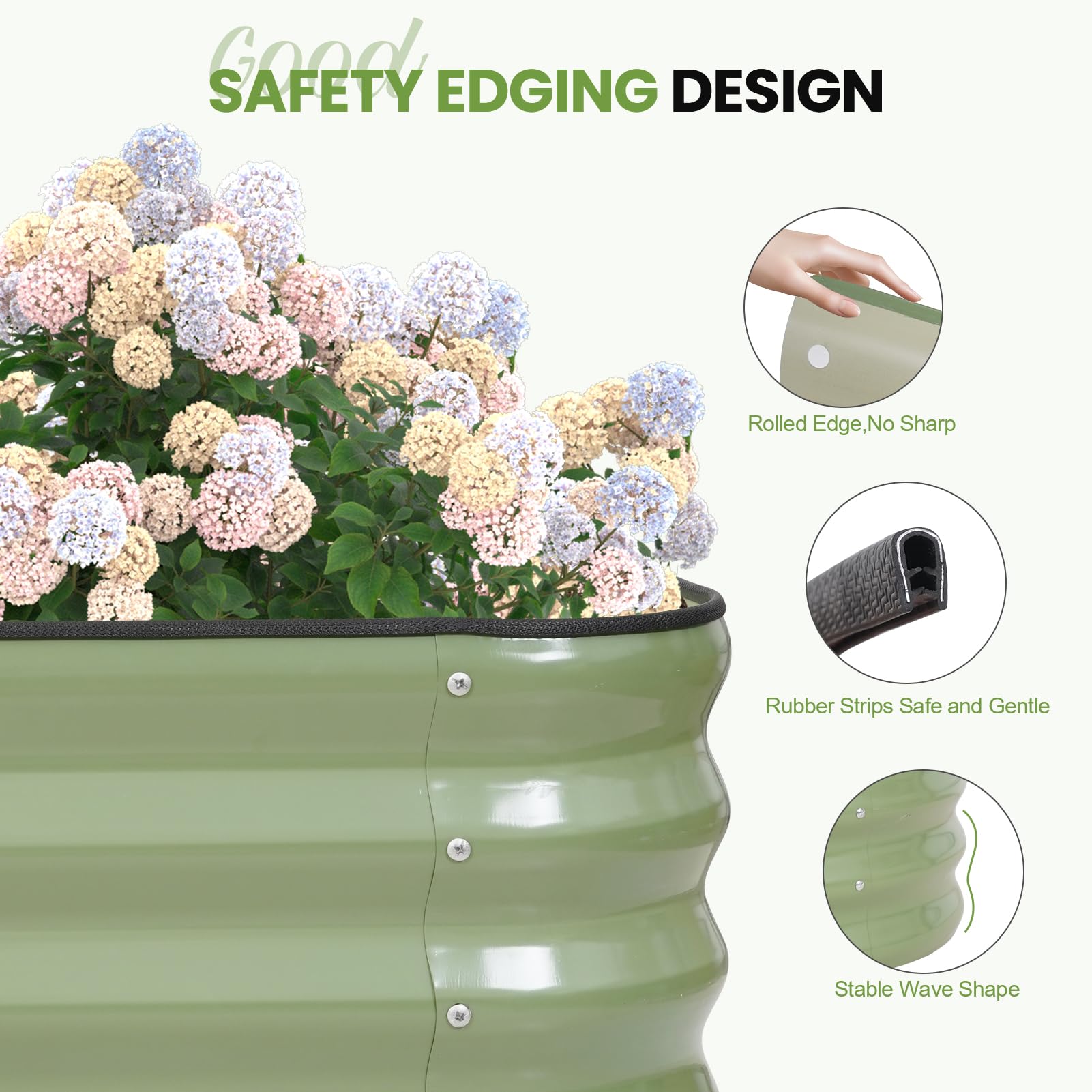 Jardinière surélevée réglable 4 en 1, vert | Jardinière surélevée en métal avec bordure de sécurité et gants pour légumes, fruits, fleurs.