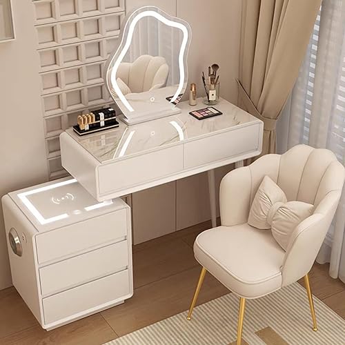 Miniatura 16 de Tocador con espejo con luces, mesa de tocador con cajones, mesa de maquillaje blanca, 3 modos de iluminación de brillo ajustable, para dormitorio,