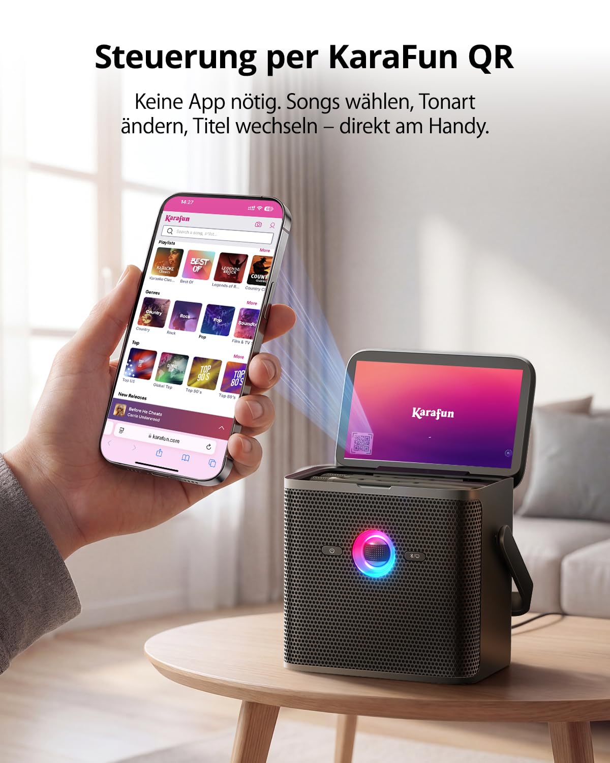 Ikarao Karaoke-Maschine für Erwachsene Kinder, mit Songtext-Display, WiFi-Verbindung zu YouTube & Karaoke-App, 2 EQ Autotune drahtlose Mikrofone, tragbares PA-System für Zuhause, Familie, Party