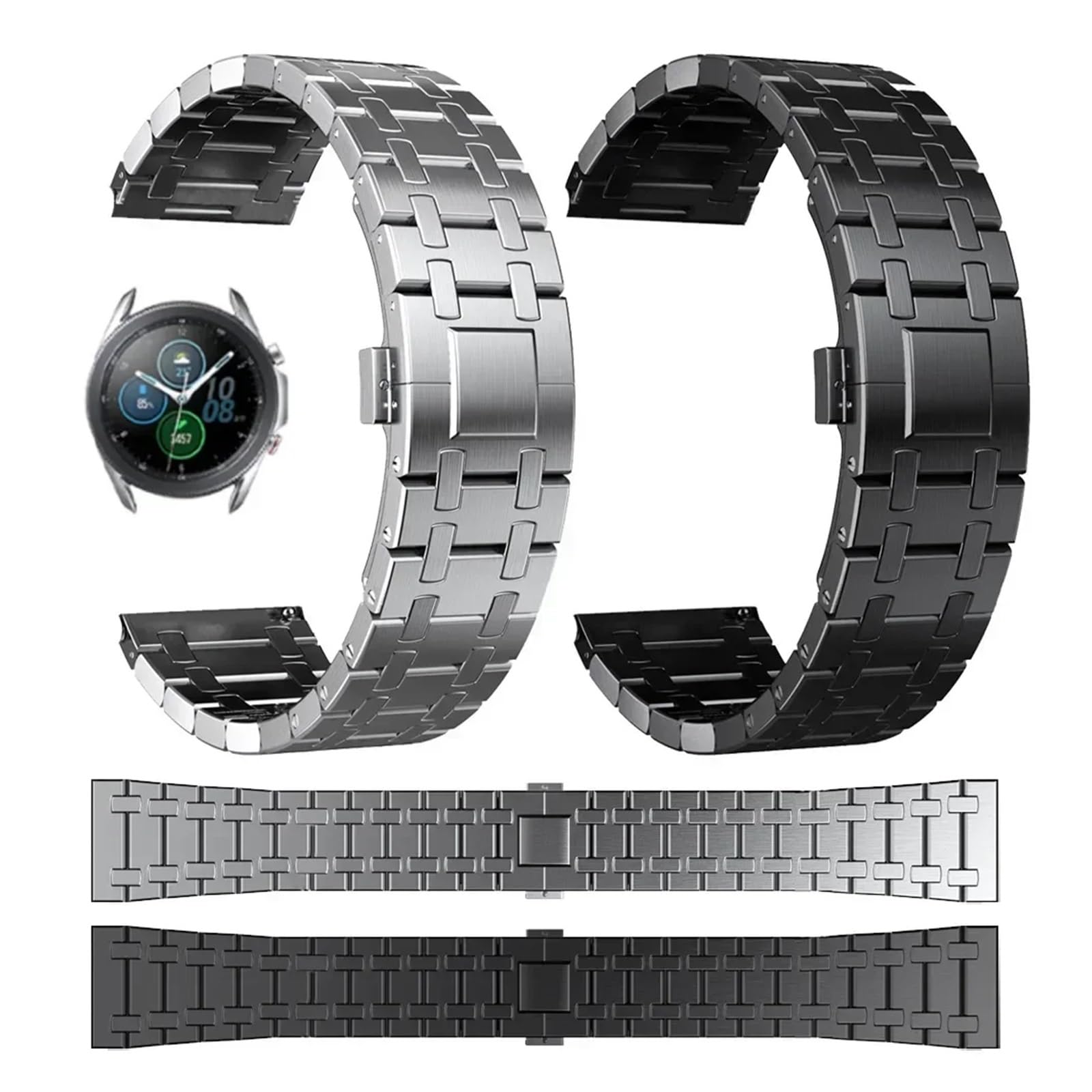 DASEB Bracelet de luxe en acier inoxydable pour Galaxy Watch 5 Pro (40/44 mm, 42/46 mm) et Huawei GT 2/3 Pro (20/22 mm)
