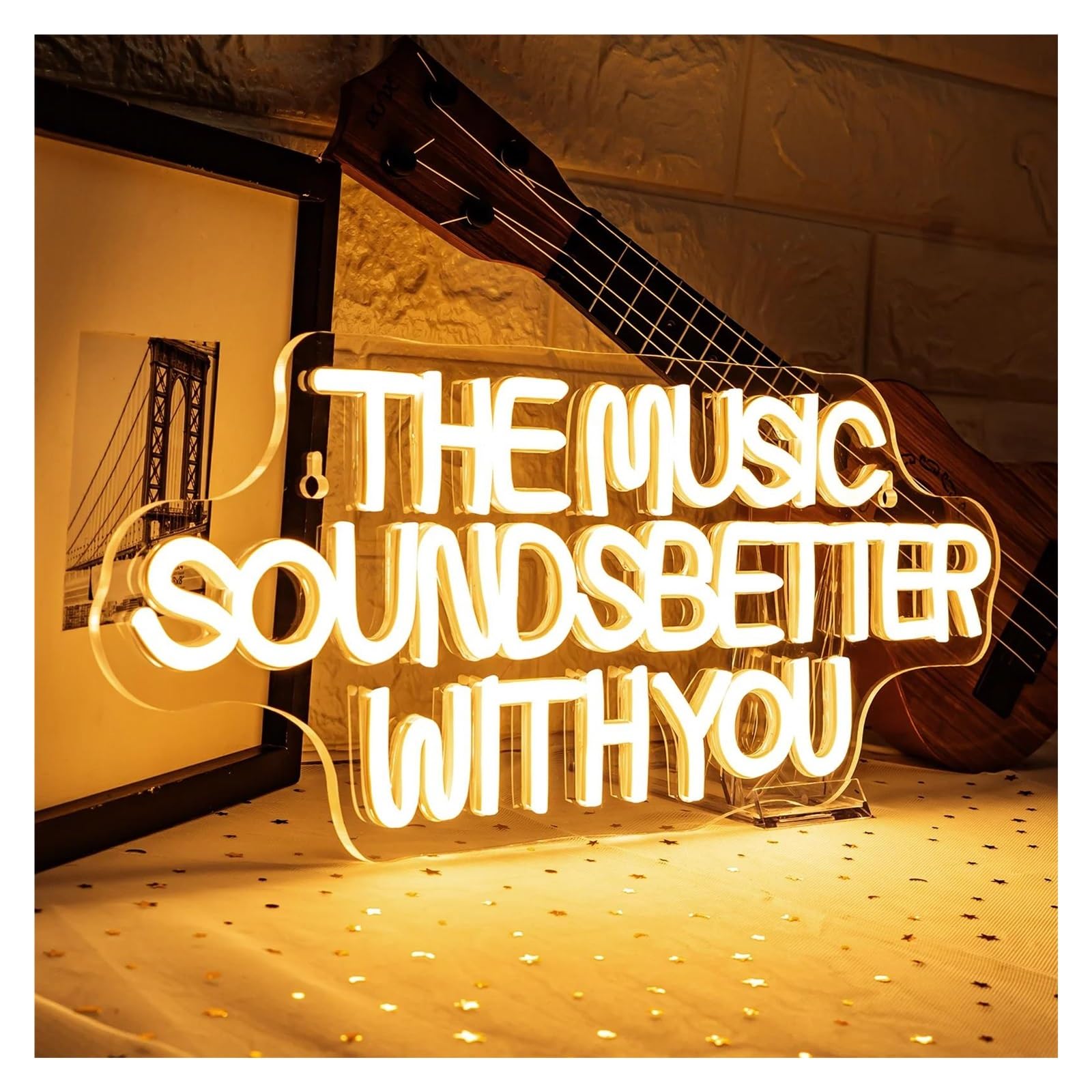Insegna al Neon LED Insegna Al Neon A LED Dimmerabile The Music Sounds Better With You Per Camera Da Letto, Studio Musicale, Negozio Di Dischi, Decorazione 42cmx16.9cm