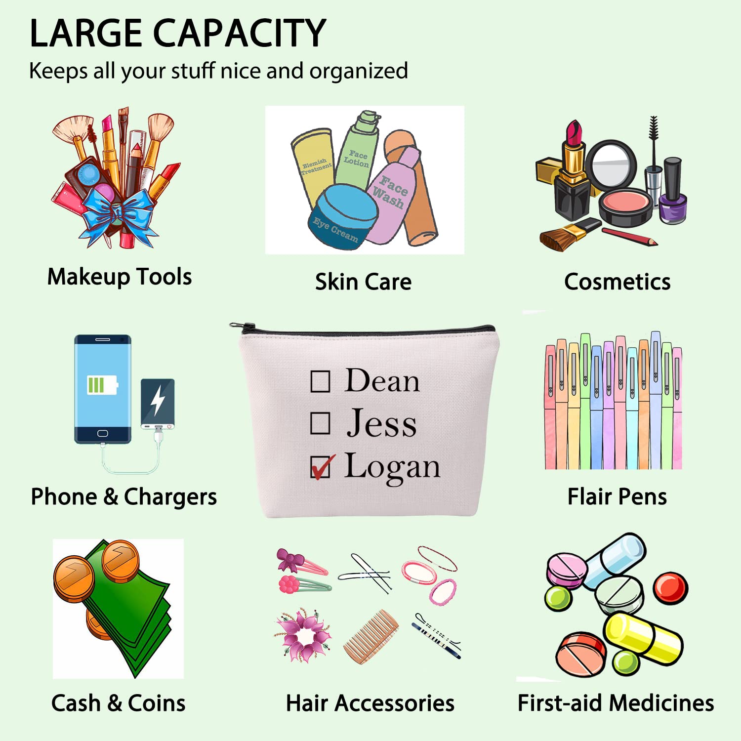 FOTAP TV Show Inspired Gift Dean Jess Logan Makeup Bag TV Show Gift Gilmore Quote Cosmetic Bag Lorelai Rory TV Show Fan Gift (Logan)