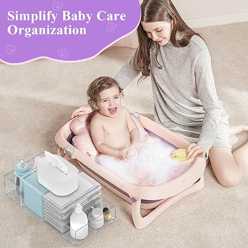 Miniatura 7 de Organizador de pañales acrílico acrílico, transparente, desmontable, apilador de pañales, organizador de cambiador de bebé para pañales de bebé