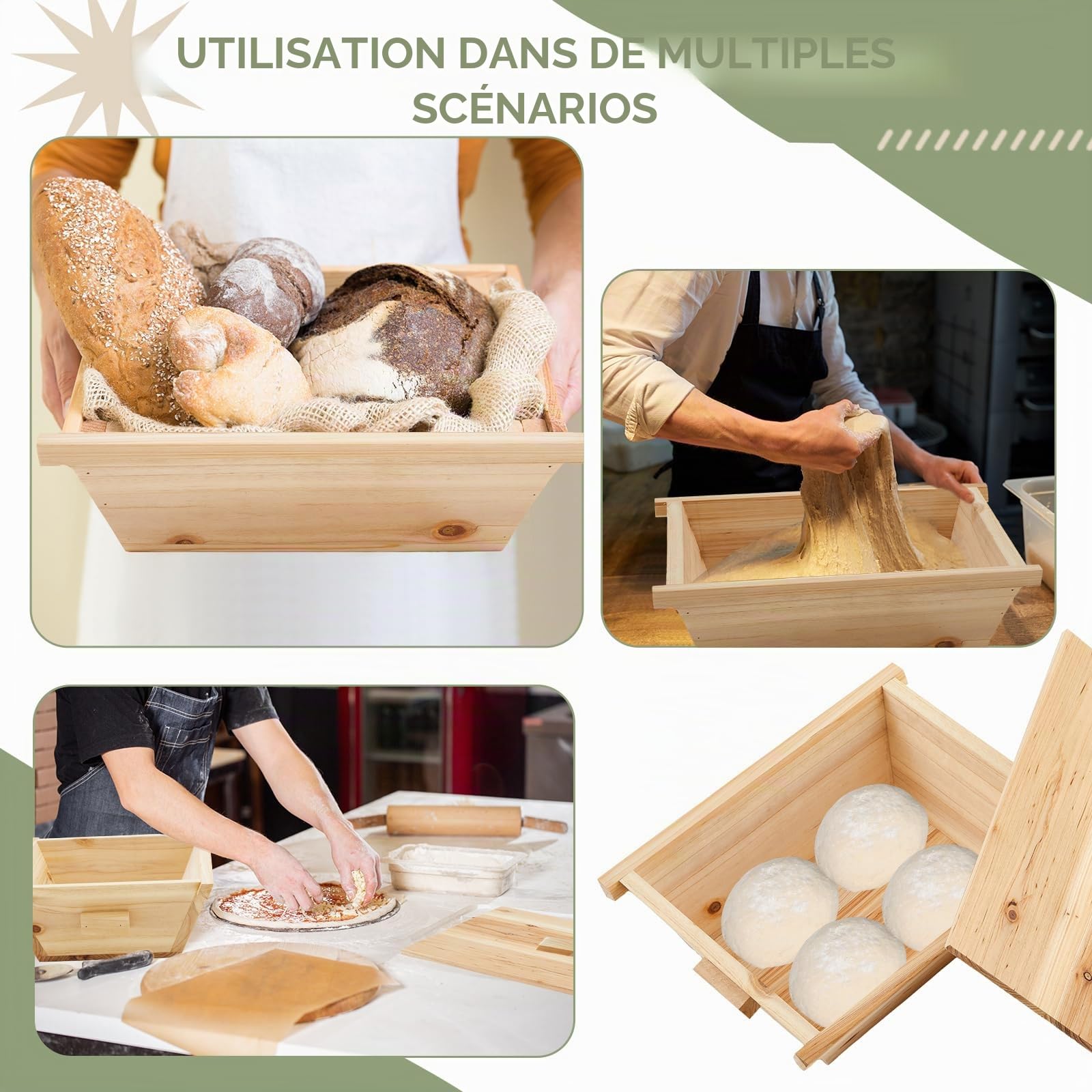 Juexica Tradition Boîte à pizza en bois avec poignée de couvercle 40,6 x 33 cm pour la cuisine, la fabrication de pizzas faites maison, accessoires de rangement, naturel