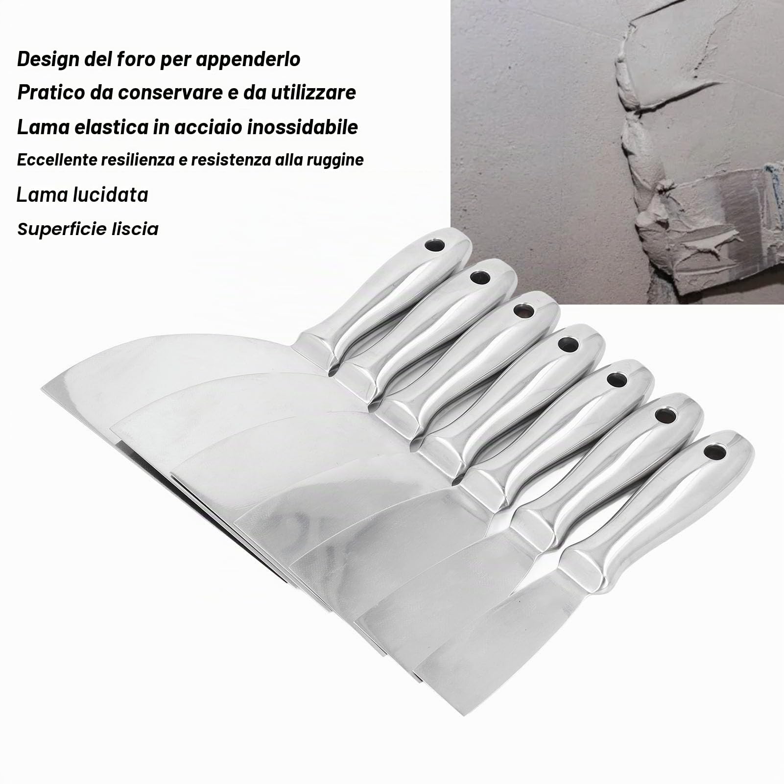 7 Pezzi Set Spatole Stucco Acciaio Inossidabile per Cartongesso Vernice Raschiatura e Lavori di Restauro