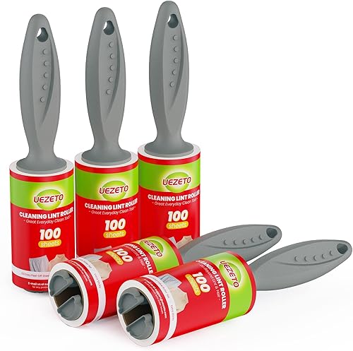 Rodillos de pelusa para pelo de mascotas extra pegajosos, juego de 500 hojas de rodillo de pelusa con 5 asas mejoradas, 5 rodillos portátiles para