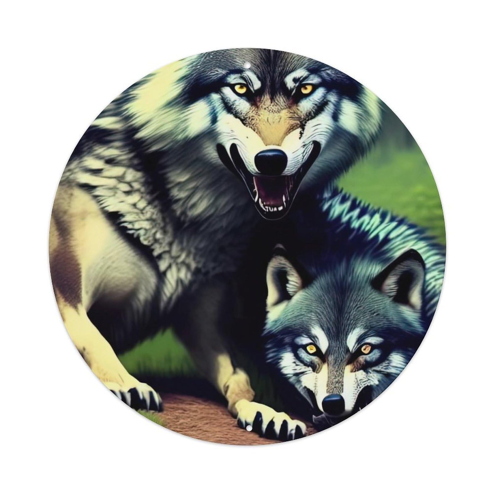 Animals Artwork Two Iranian Wolves Vintage Metal Tin Sign Plaque Wall Decor for Cafe, Club Bar, Office, Garden Metal Poster 8x8Inch