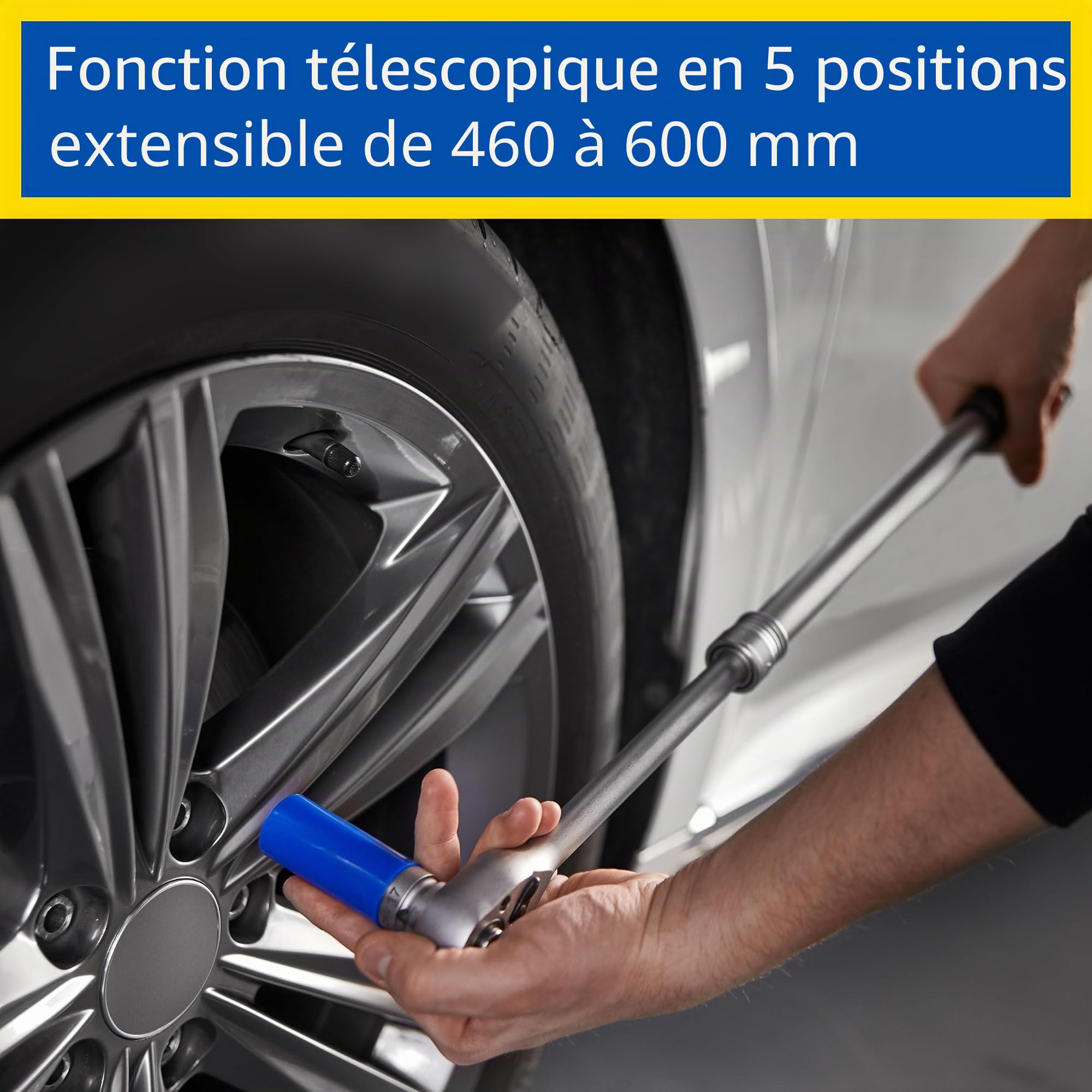Goodyear Kit de changement de roue, 6 pièces, clé dynamométrique + cliquet réversible + 3 pièces jeu de douilles + rallonge, boîte, Noir
