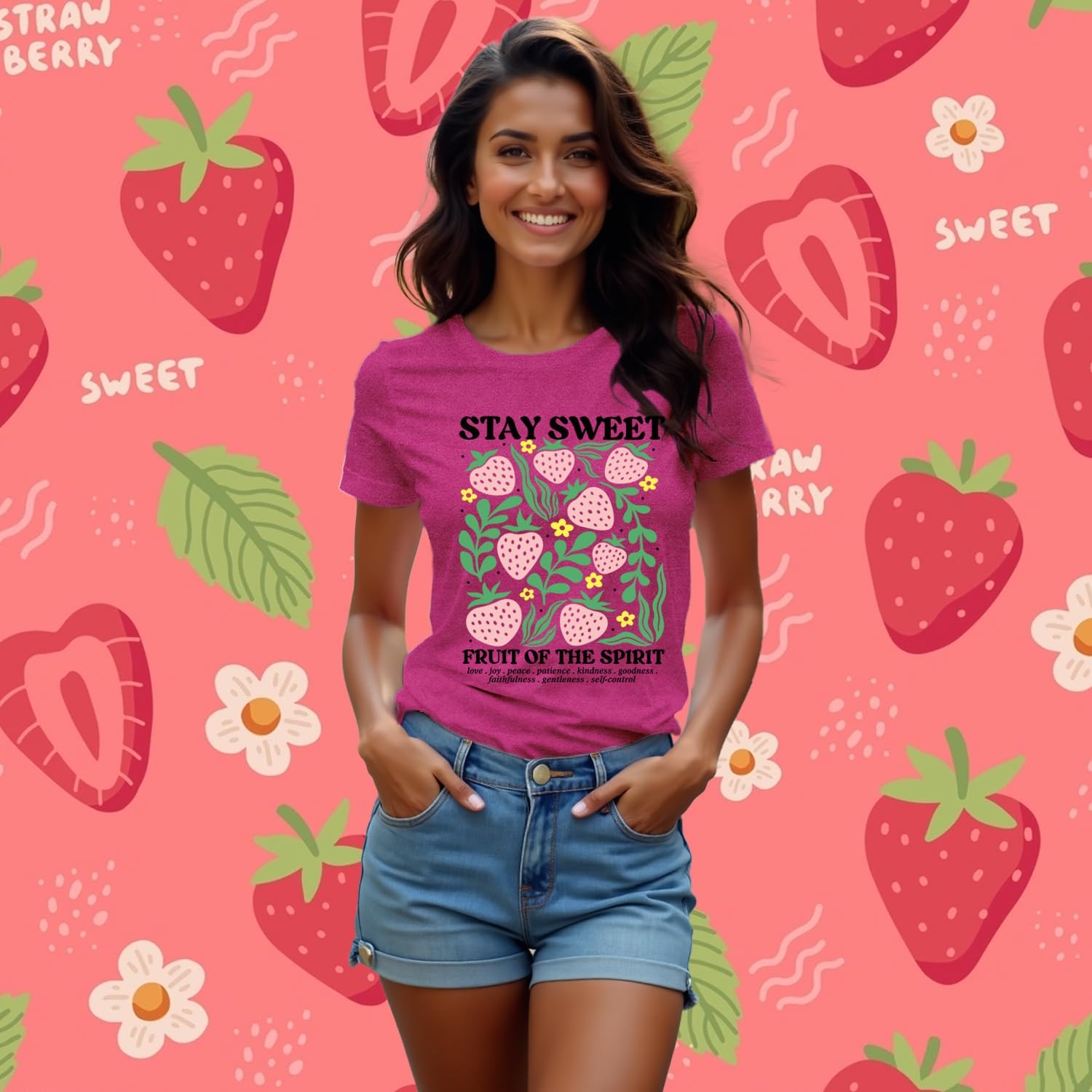 Christian Shirts for Women Strawberry Tshirt Jesus Shirt Inspirational Tee Tops - Image 5