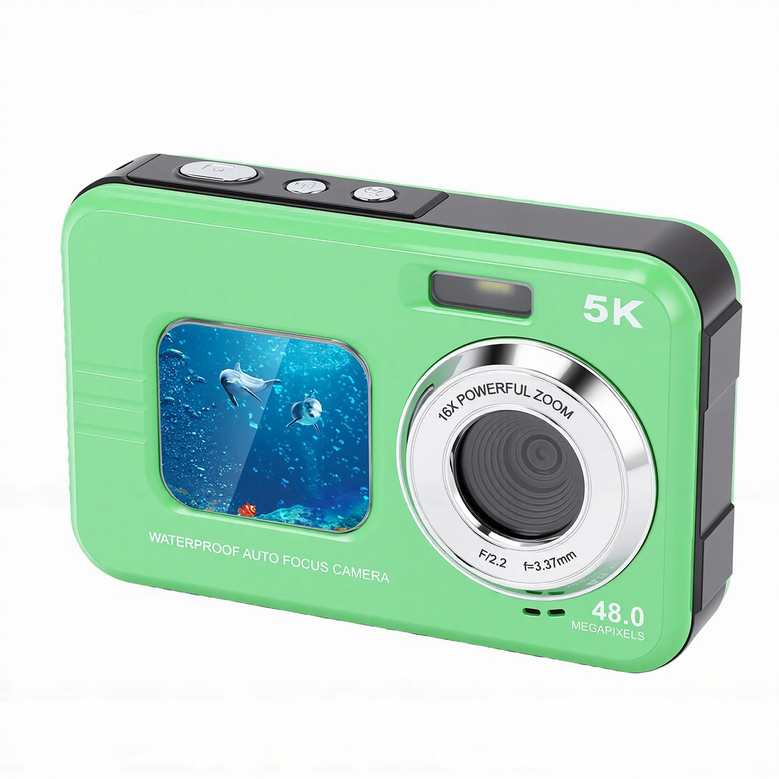 Fotocamera Subacquea, Video 5K Foto da 48 MP Selfie Fotocamera per Snorkeling Impermeabile a Doppio Schermo, Videocamera Subacquea con Custodia per Scheda da 32 GB per Snorkeling Immersioni