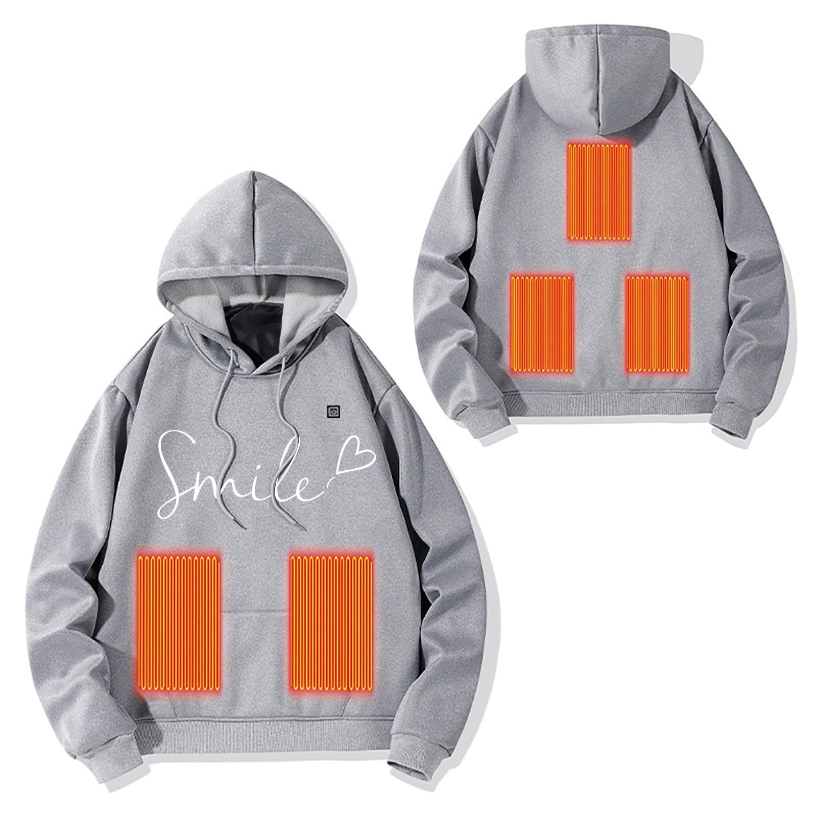 Pull à Capuche pour Femmes-Sweat à Capuche Chauffant Unisexe pour Femme et Homme Veste d’Hiver extérieure avec Cinq de Chaleur Pull Thermique réchauffant Gilet électrique Confortable Tenue décontract