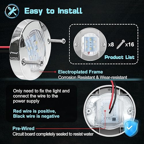 Miniatura 5 de 4 luces LED redondas de 3.15 pulgadas para barco, 18 luces LED de cortesía, luz interior de barco, luz de montaje en travesaño, IP65 impermeable,