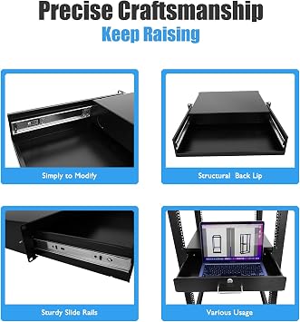 2U Rack Drawer Server Cabinet Case 19 Inch Rack Mount DJ Locking Rack Network Rack Deep Drawer with Key, with Rear Pass-Through Holes for Routing Cables(2U)