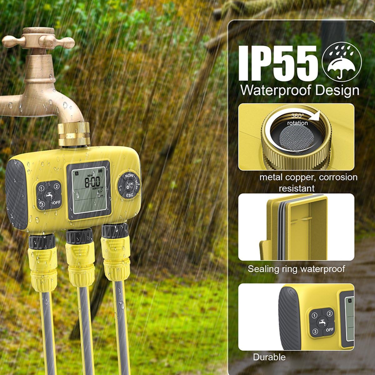 Válvula de Agua Programable para Césped y Jardín Exterior con Temporizador Automático y Controlador de Riego Inteligente.