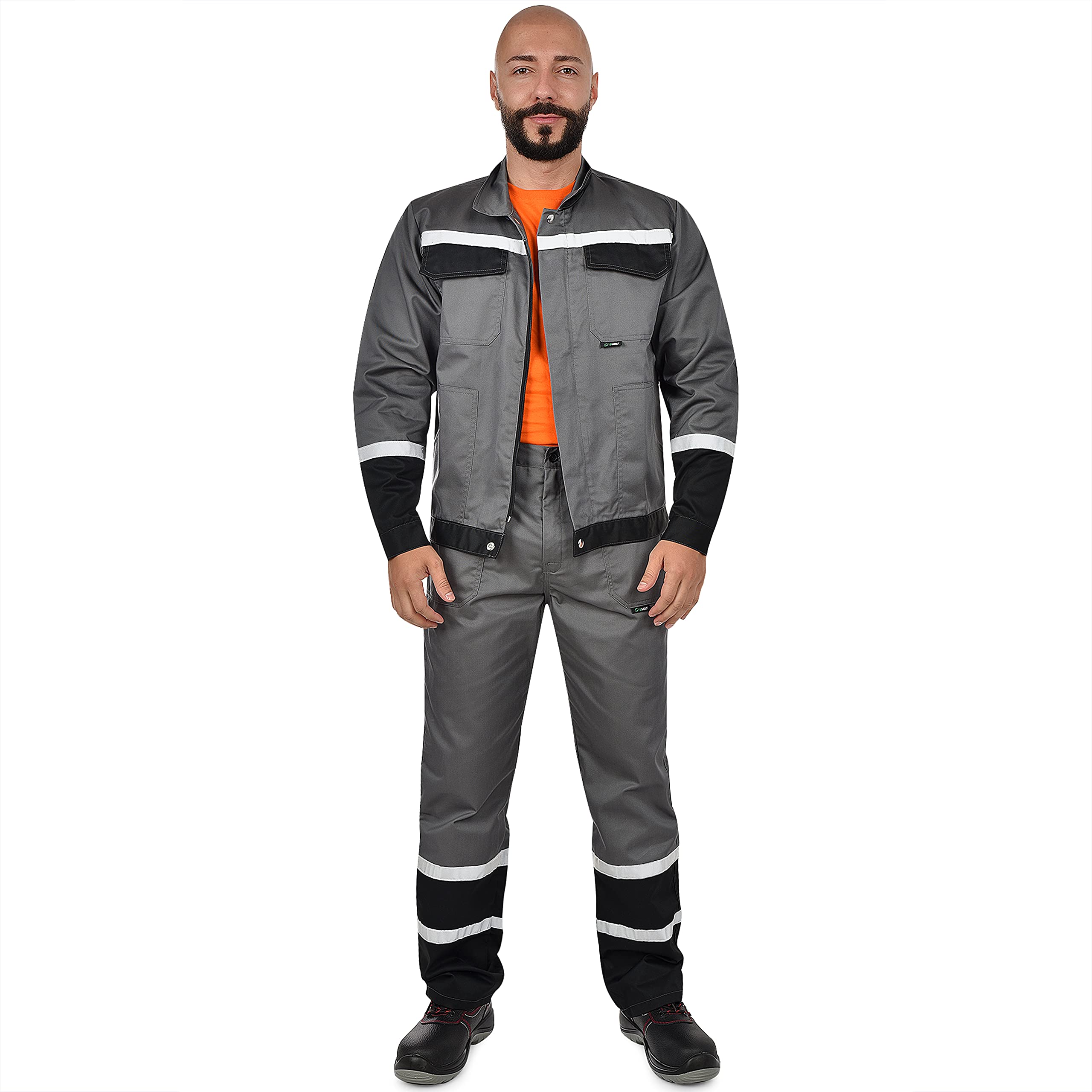 BWOLF Char Veste de Travail Homme Veste Chantier Multifonctionnel Veste de travail réfléchissante - Bleu/gris