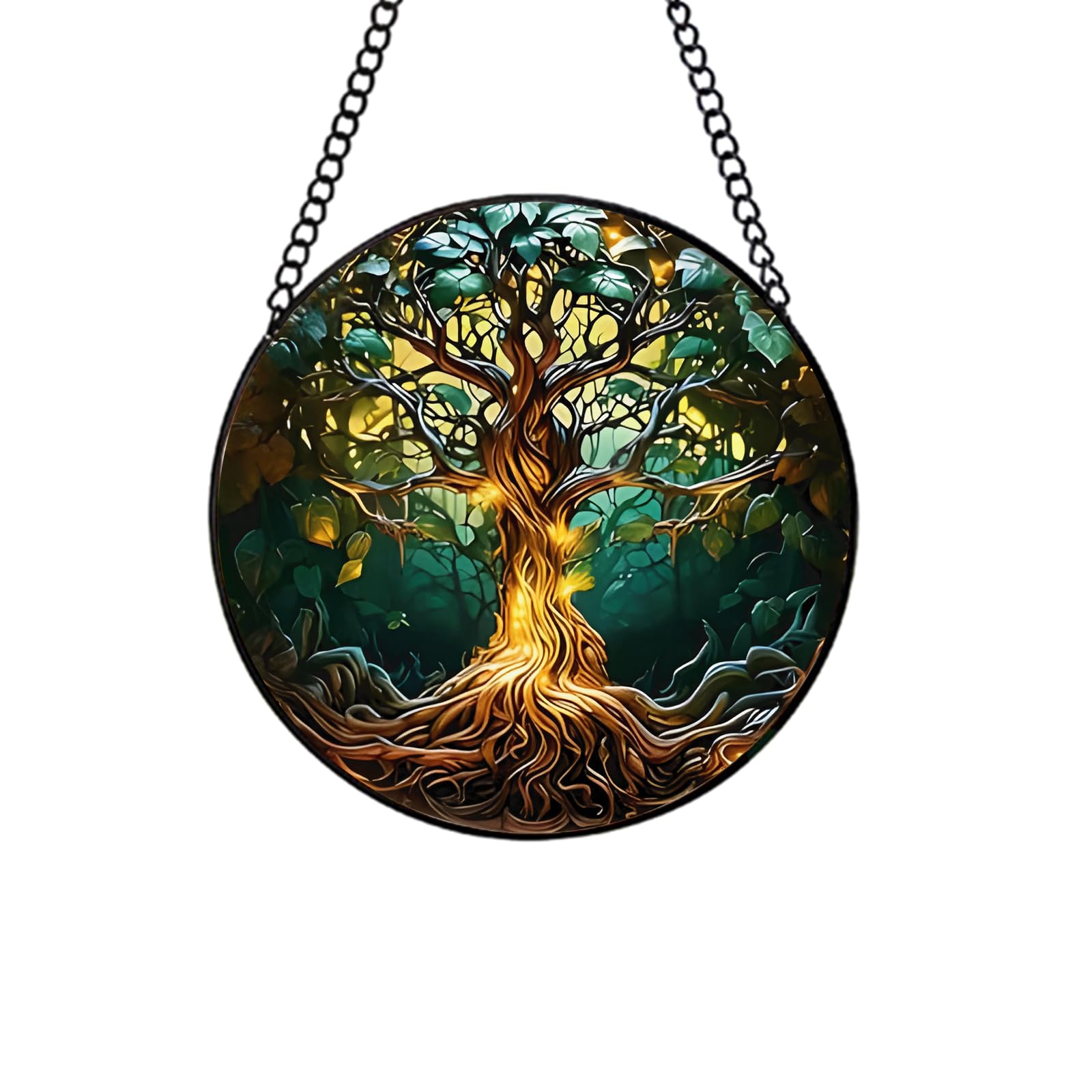 WOHAHA Hand-Painted Stained Glass Sun Catcher with Tree of Life Designs - 7.8'' Window Hanging for Indoor/Outdoor Decor, Big Tree Suncatcher Glass