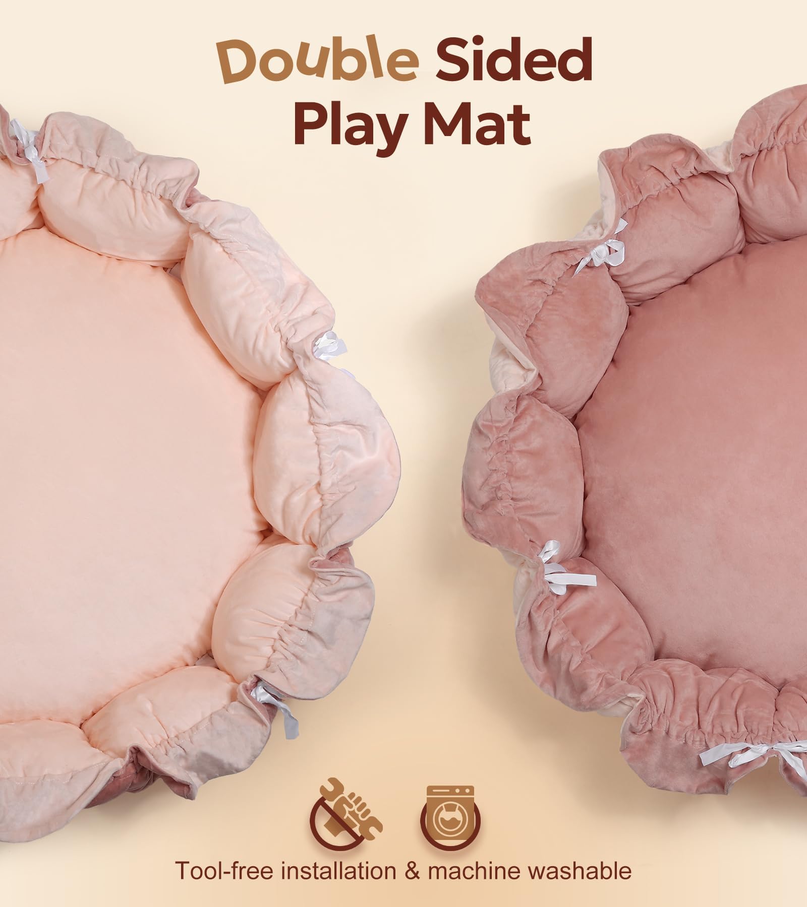 Mallify 5-in-1 Thick Plush Baby Play Gym Mat, Tummy Time Mat with 6 Sensory Toys, Baby Play Mat, Convertible Baby Gym for Stage-Based Development from Babies to Toddlers, Baby Essentials Gift, Pink — Amazon image 5