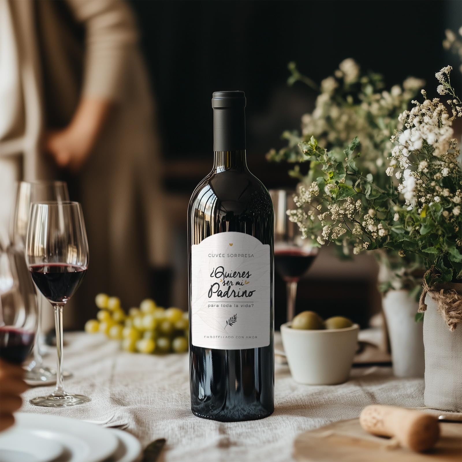Manahia - Etiqueta de Botella - ¿Quieres ser mi padrino para toda la vida? - Idea Original para Petición Bautismo, vino o cerveza, sorpresa nacimiento |Autoadhesiva