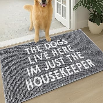 Muddy Mat Absorbent Microfiber Door Mat, Non Slip Washable Chenille Rug - The Dogs Live Here Im Just The Housekeeper Funny Pet Welcome Mat Indoor Outdoor 19"x30"