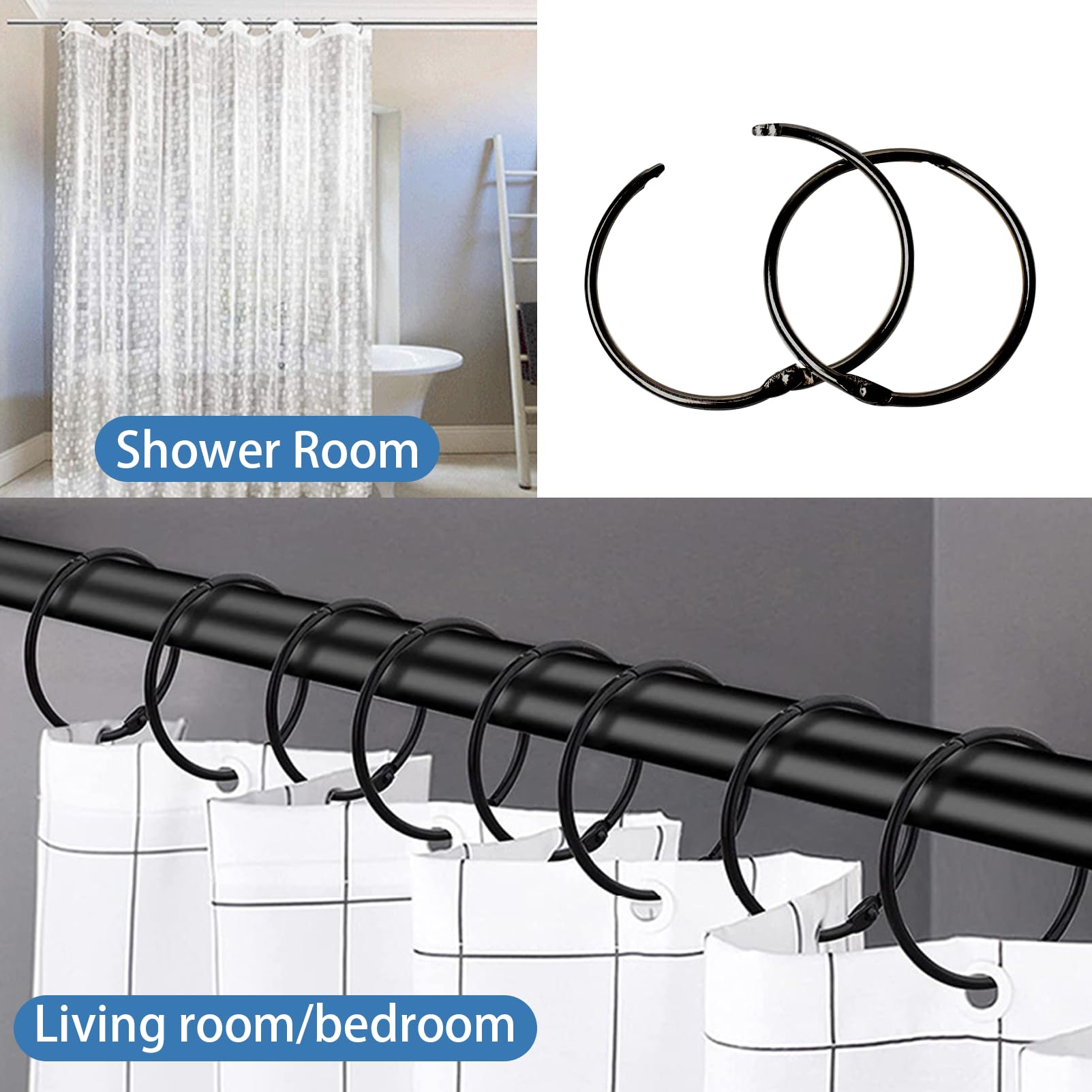Anelli Per Tenda Doccia 50mm Apribili - Set Da 40 Pezzi In Metallo, Colore Nero - Foto 10