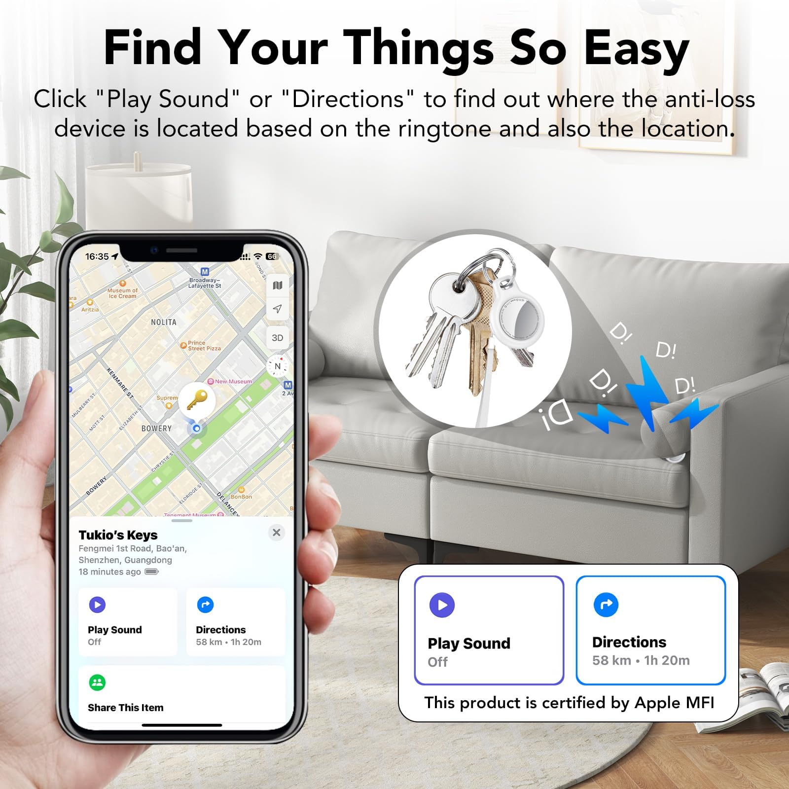 Tukio Air Tracker, Key Finder funziona con Trova la mia app (solo iOS), Bluetooth Tracker e localizzatore di oggetti con suono, il tuo tracker bagagli, Key Tracker, Pet Tracker, Bianco Puro (3 Pack)