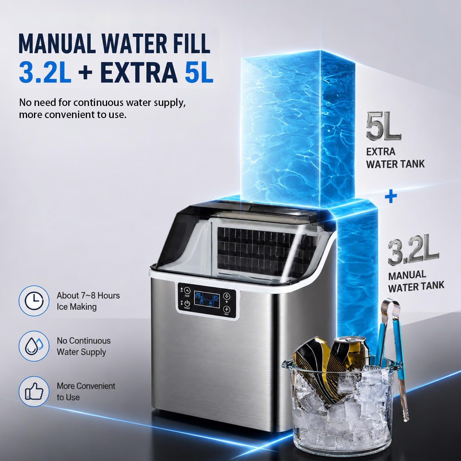 Máquina for Hacer Hielo, 24-30 Unidades/15 Minutos, 2 Tamaños de Hielo | 30-35kg/24H, Temporizador 24H, Máquina de Hielo Portátil Autolimpiante, 1,4 kg/140 Almacenamiento Grande(35kg/24H)