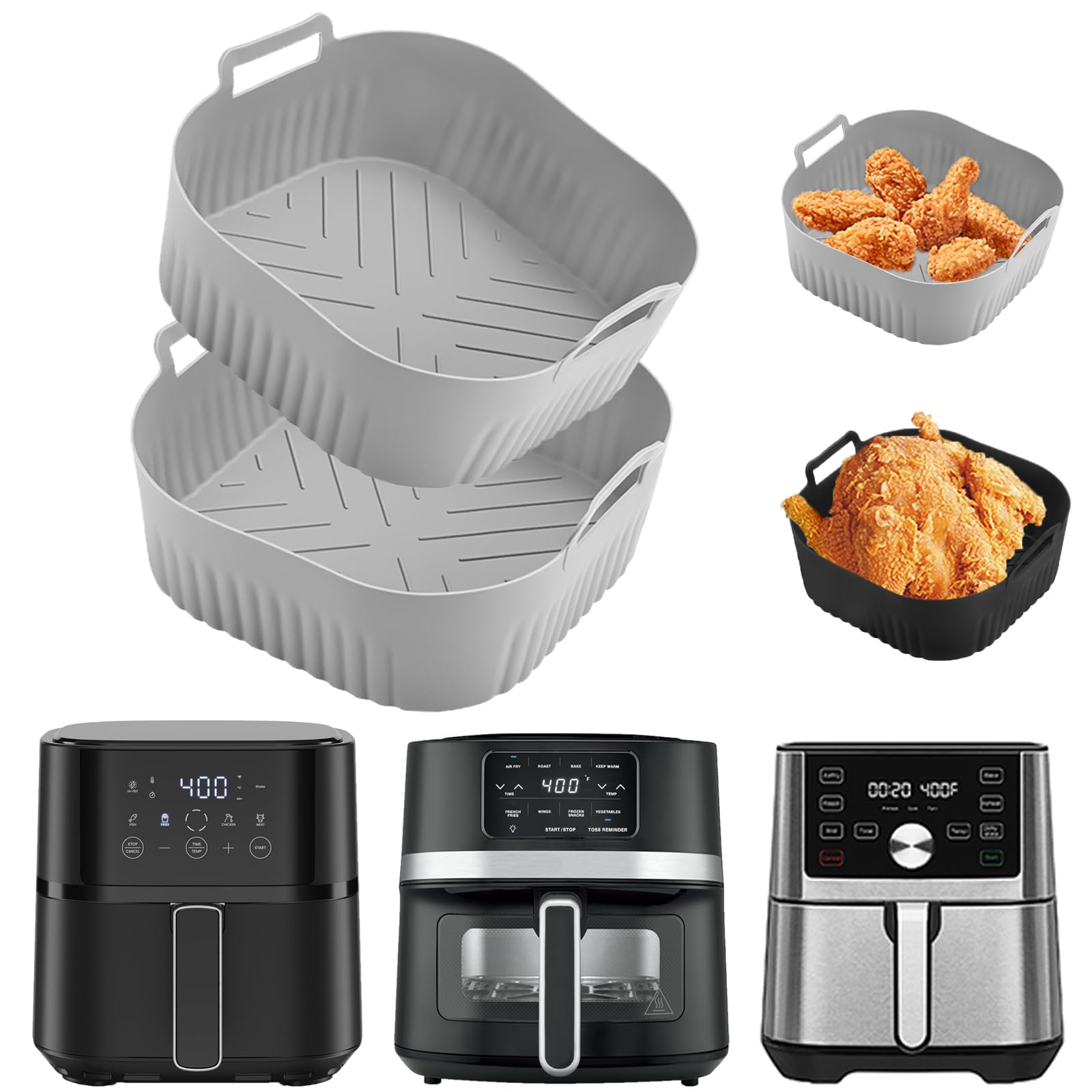 Silicone Air Fryer Liners for Instant Pot Vortex Plus 4QT、Chefman 4 qt,LYHOLKEER 2PCS 7.8inch Square Air Fryer Basket Liners Reusable for 4-5QT,
