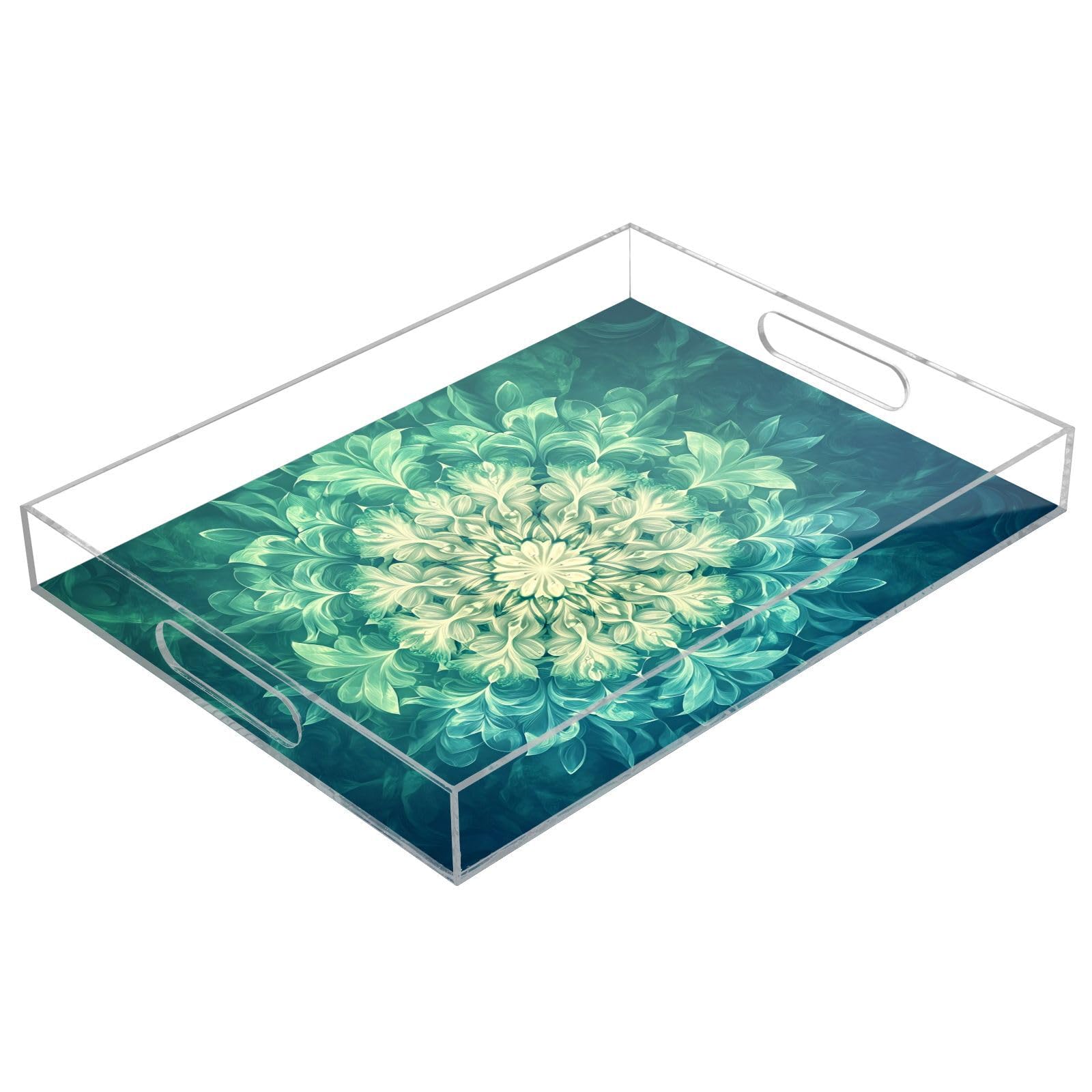 Msyxl Mandala Abstract Serving Tray for Coffee Table, Decorative Acrylic Tray Mandala Abstract Tray with with Handles for Breakfast, Ottoman, Countertop, 12x16 in