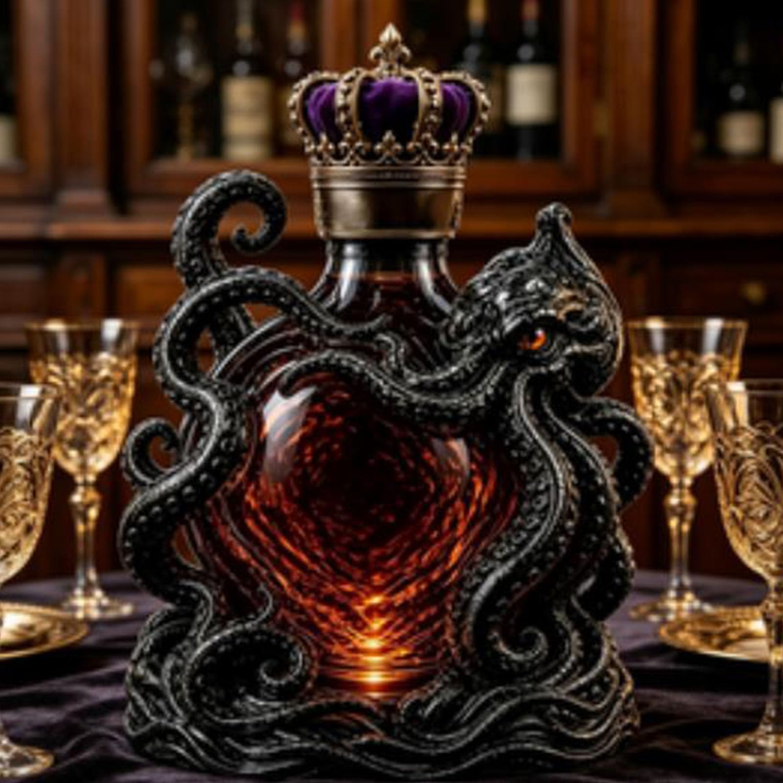 Artistic Octopus Shaped Glass Decanter, 350ml Borosilicate Glass Liquor Bottle, Decorative 3D Deep Sea Tentacle Sculpture for Bar Home Decor (A)