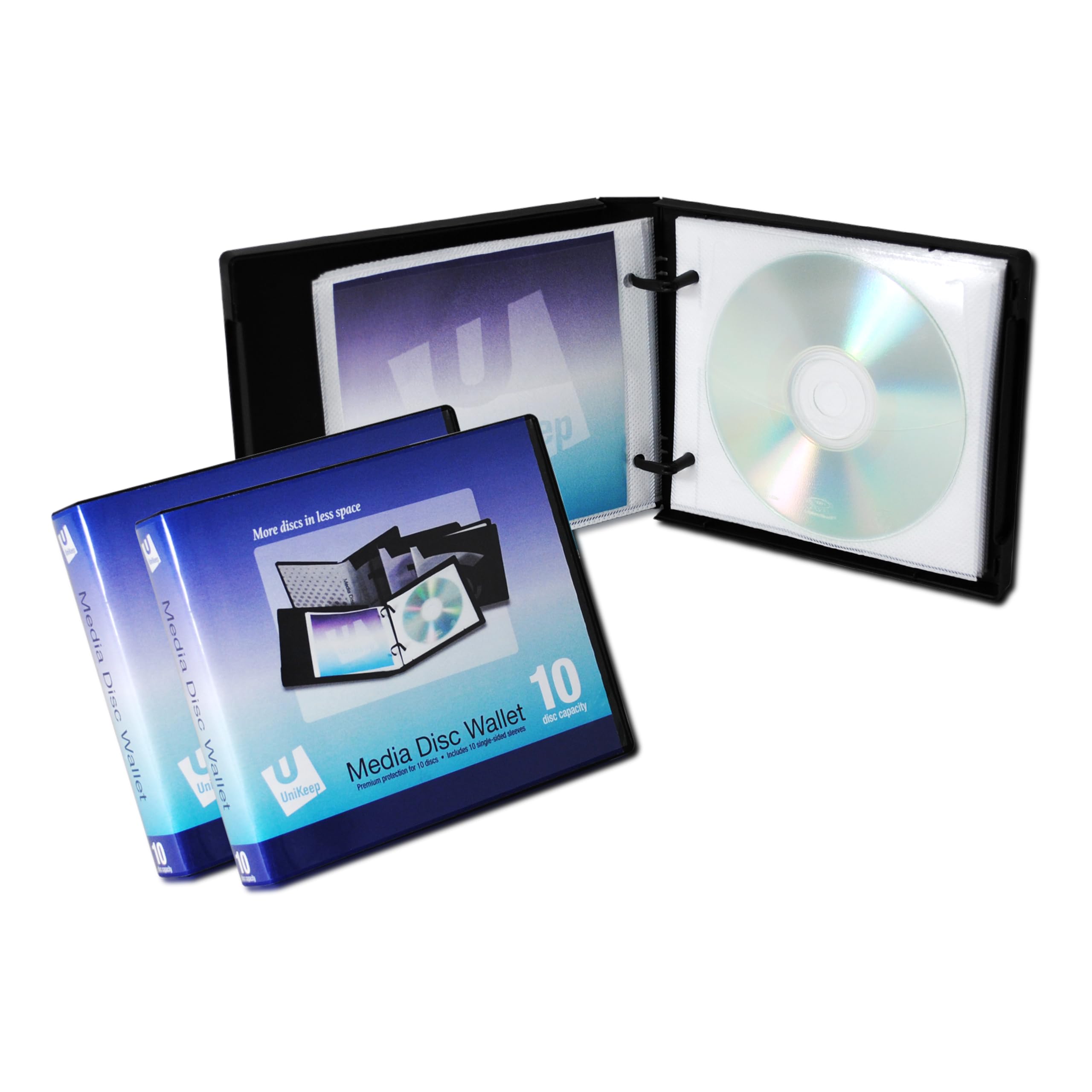Unikeep disco 10 CD/DVD in pelle con pagine (16,2 x 13,8 x 2,9 cm) – Custodia di 20 (nero)