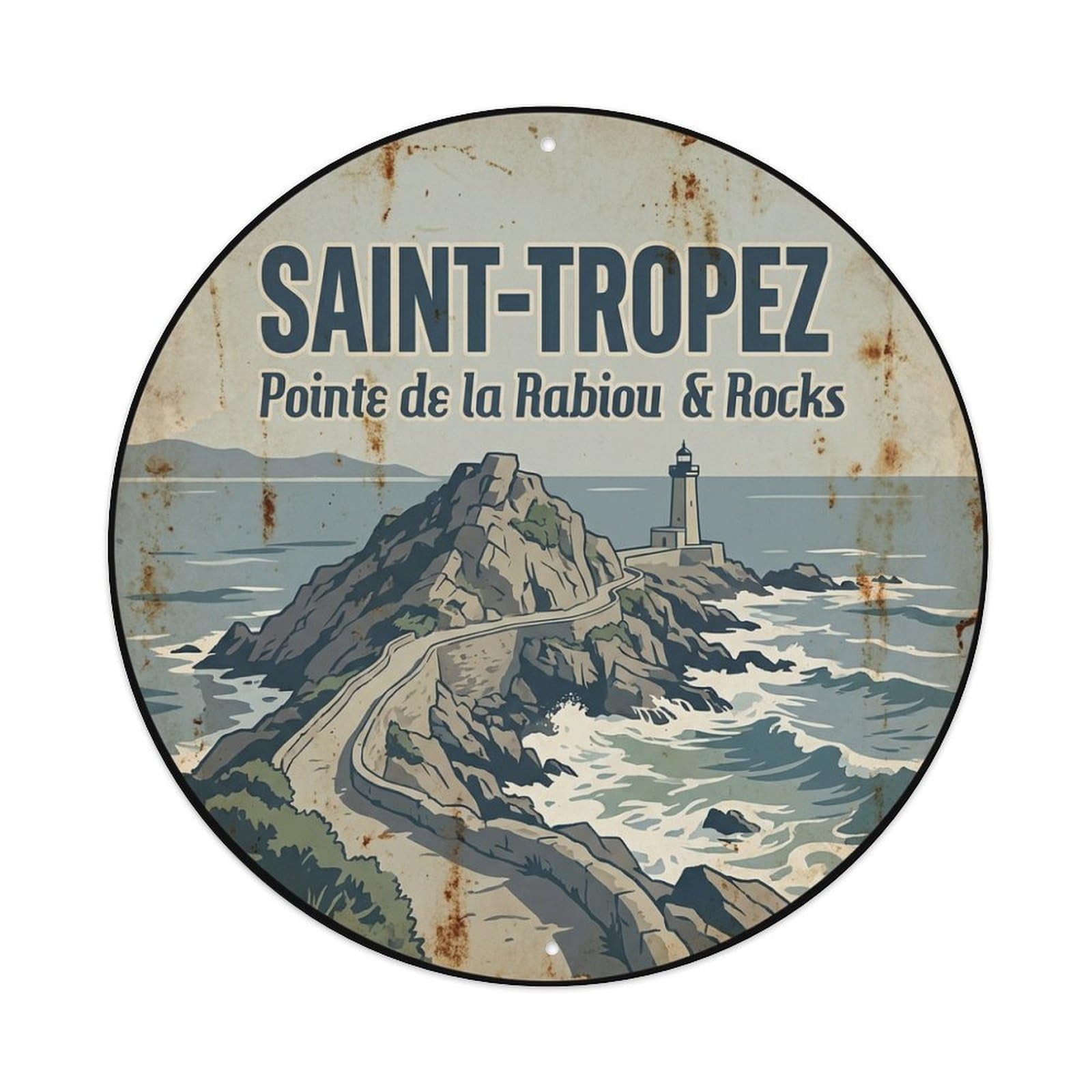 France Saint Tropez Rabiou Rocks Lighthouse Travel Metal Tin Sign