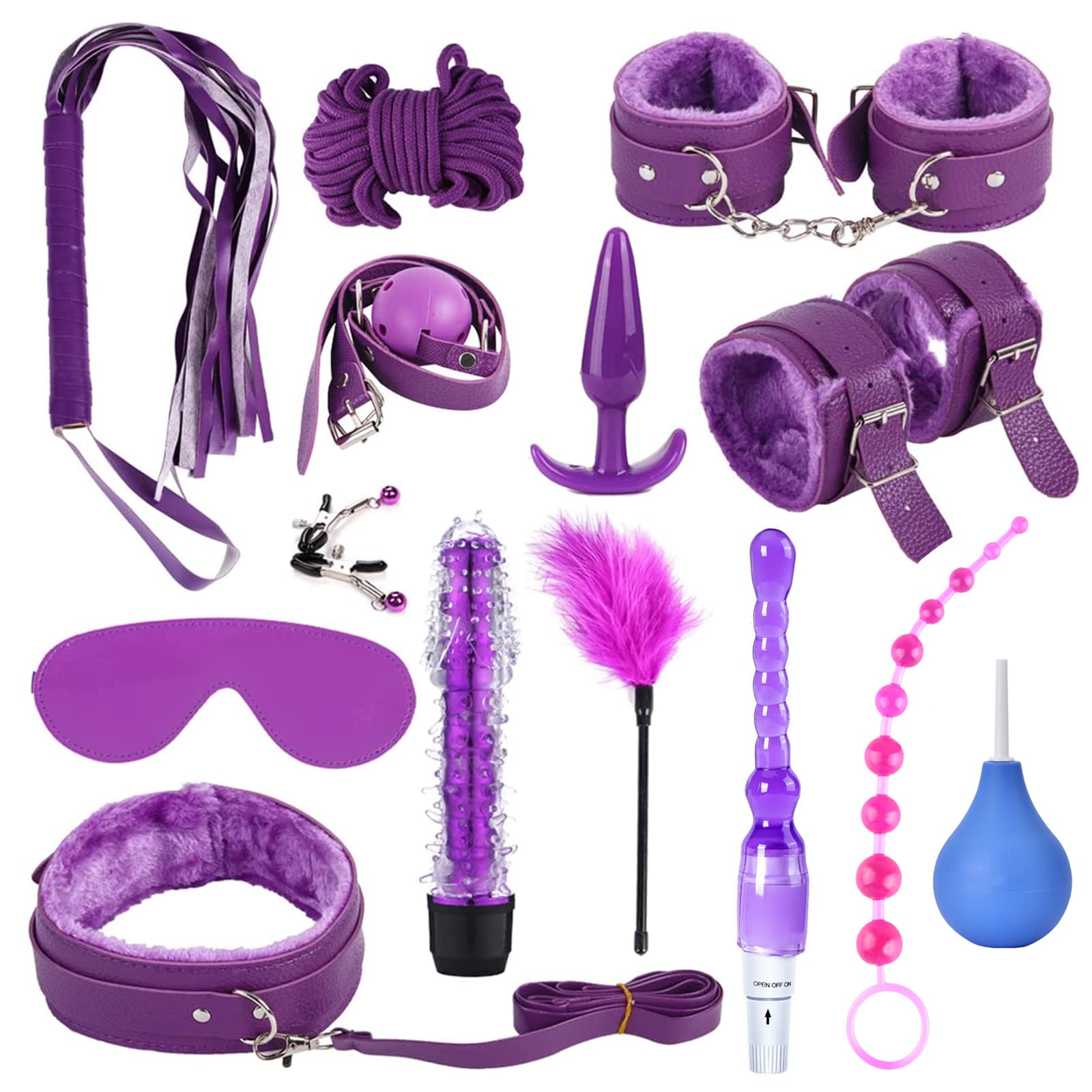 Qoosea 15 Piezas SM Bondage Kit, SM Bondage Erótico Set Juguetes Sexuales Plug Anal Butt Plug Set para Parejas BDSM Restraints Kits Esposas para Principiantes y Experimentados (Púrpura)