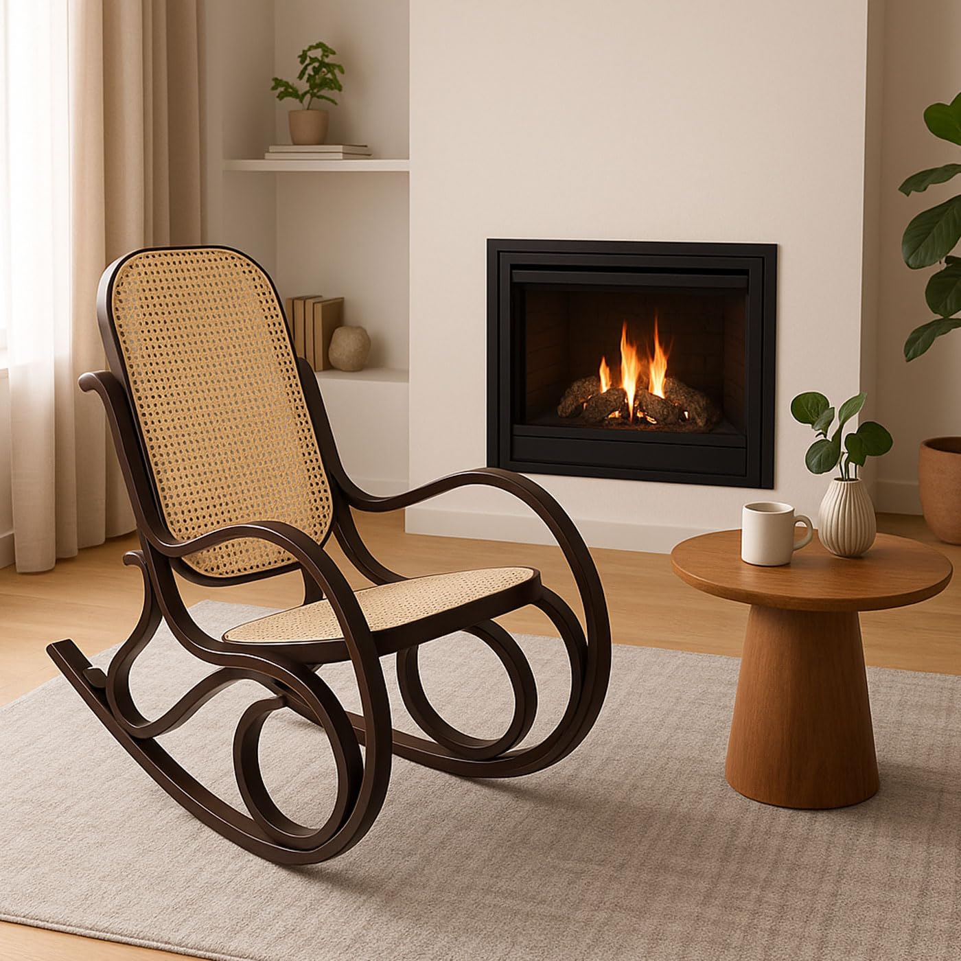 Mendler Fotel bujany M41AM, fotel bujany, fotel telewizyjny, lite drewno, rattan, wygląd orzecha włoskiego