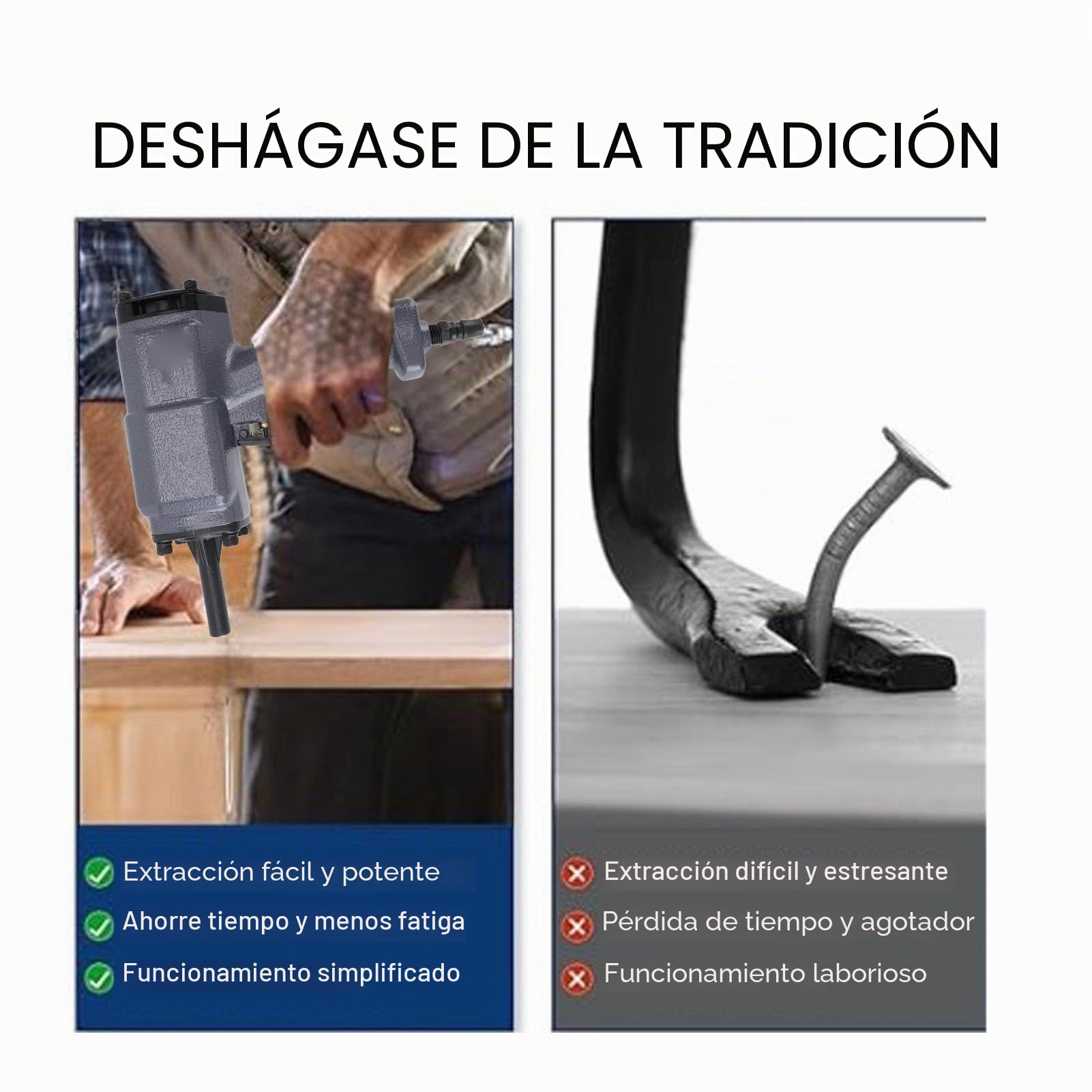 Extractor de Clavos Neumático, Desclavador Elimina Clavos en el Diámetro de la Cabeza de 1 a 5 Mm/0,2 Pulgadas Herramienta para Quitar Clavos de 0,4 a 0,8 Mpa, para Paletas de