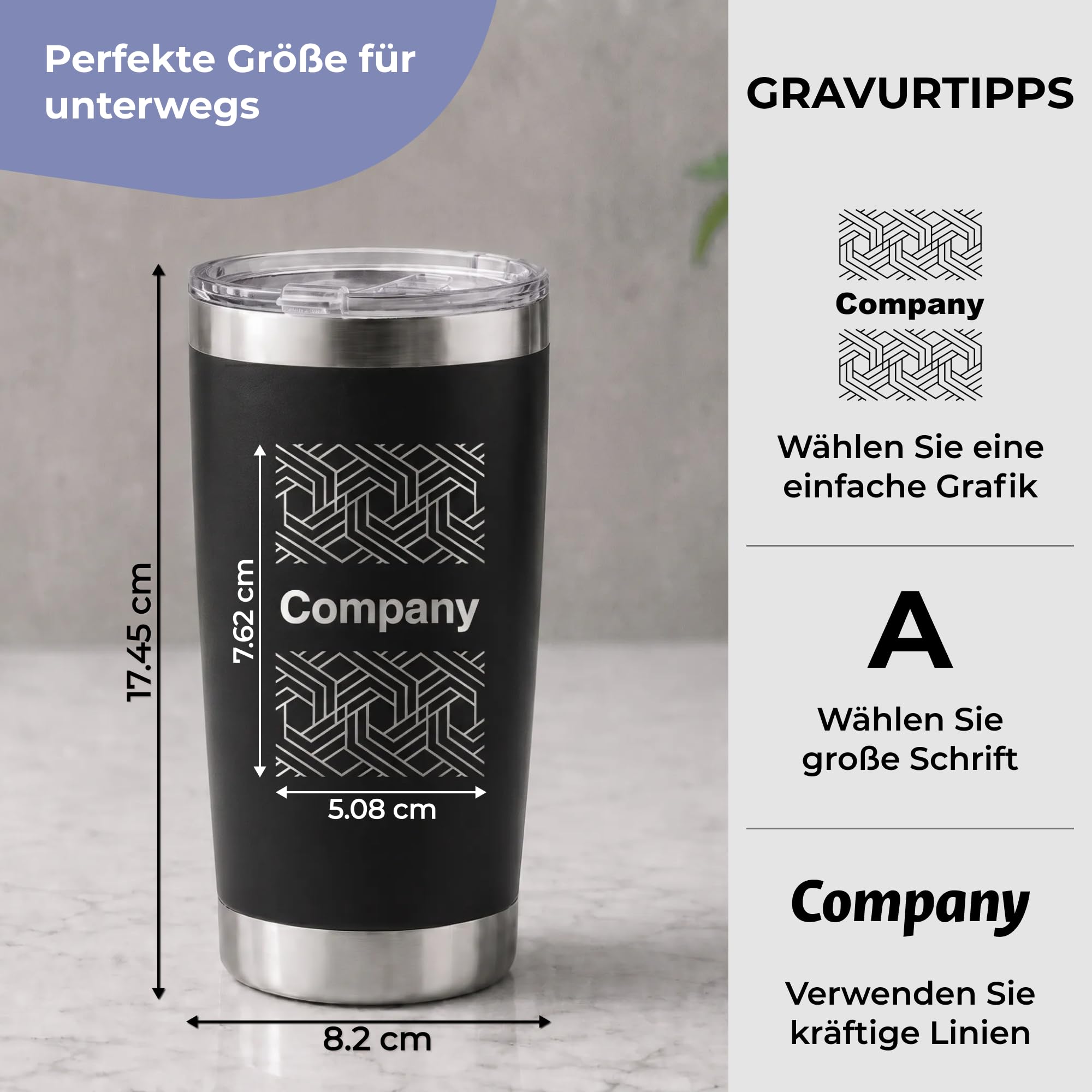 Cimpress Personalisierter Thermobecher, 562 ml doppelwandig, Schwarz