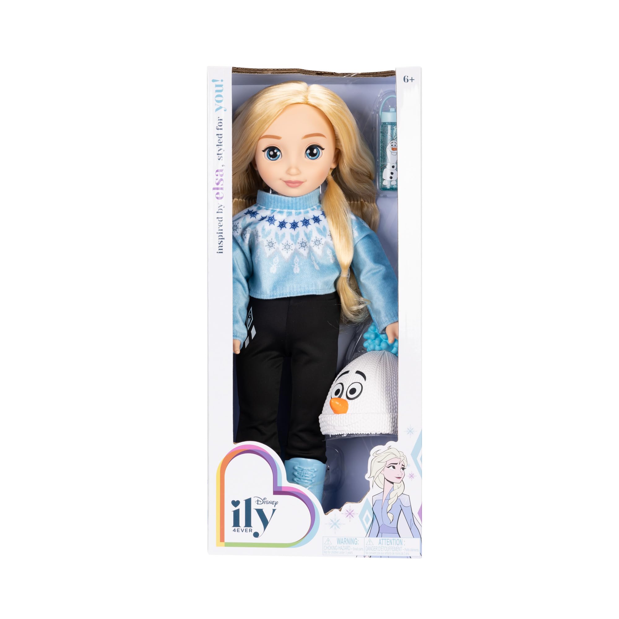 Jakks Pacific Disney ILY 4ever Elsa inspirowana modą lalką z niebieskim swetrem i czarnymi spodniami, 45,7 cm, z akcesoriami zimowymi, dla dziewczynek 6+ lat