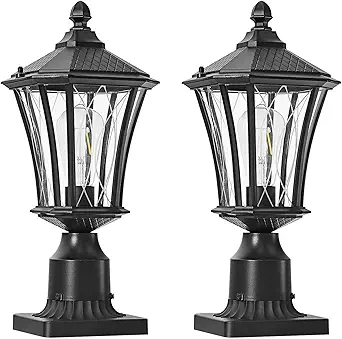 2 Pack Aluminum Outdoor Post Lights for Courtyard Lawn Driveway Entryway, Waterproof Outside Post Lamp Pole Light with 3" Pier Mount Base, Exterior Pier Mount Outdoor Lanterns Lighting
