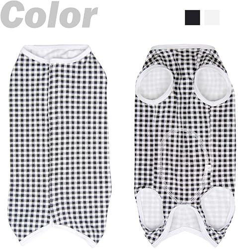 Vista 35 de Traje de recuperación para perros, camisa poscirugía para cachorros, ropa protectora de heridas para animales (rayas blancas y rosadas, XL)