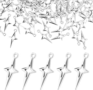 Mabor 100pcs Silver Hollow Star Charms for Jewelry Making - Small Zinc Alloy DIY Bracelets Earrings Necklaces Crafts