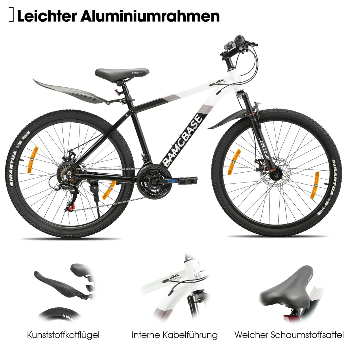 HILAND Rockford rower górski MTB 26", dla mężczyzn i kobiet, 18-biegowy rower z hamulcem tarczowym dla mężczyzn i kobiet, aluminiowa rama, Hardtail, unisex, dla dorosłych, biały