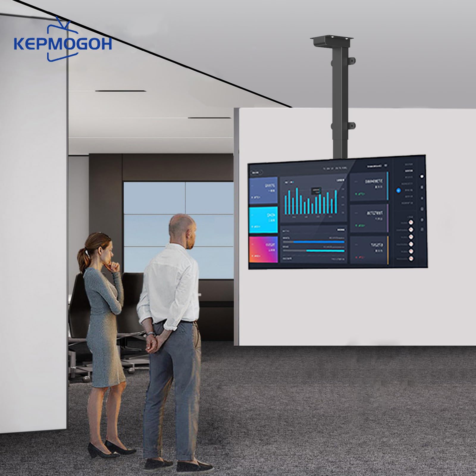 supporto tv motorizzato per schermi al plasma/LCD/LED da 32-70 pollici, Sollevamento automatico supporto tv soffitto with telecomando, Max VESA 600x400 mm, che Regge fino a 60 kg (730-1730mm)