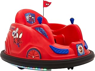 Flybar 6V Marvel Spidey Bumper Car Ride On Toy - Outdoor Toys, Baby Car, Toddler Toys, Bumper Cars, w/ 360° Spins, LED Lights, Seat Belt, Joystick Control, Max Weight of 66lbs, Age 1.5-4 yrs, Red