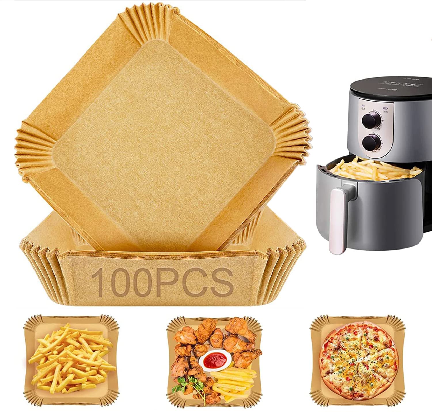 Photo 1 of 2 ITEMS Air Fryer Disposable Paper Liner, 100PCS AND SILICONE 2PC BUNDLE