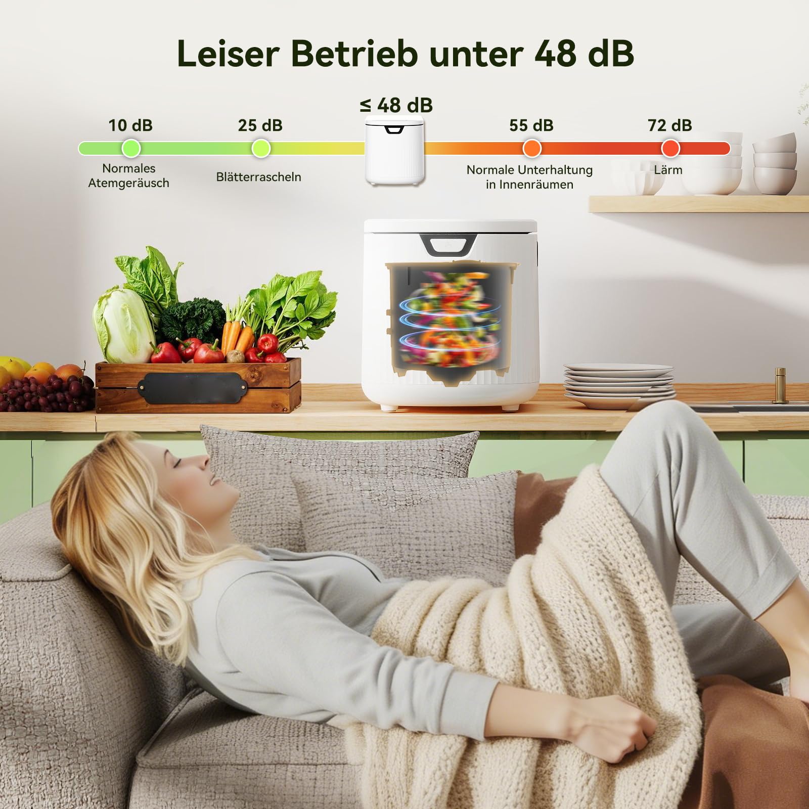 Fullwatt Elektrischer Komposter 3.3L Geruchsfreier Komposter Elektro-Schnellkomposter mit 2 Kohlenstofffilter Komposteimer & LED-Anzeige für Organisches Material & Lebensmittelreste Selbstreinigend